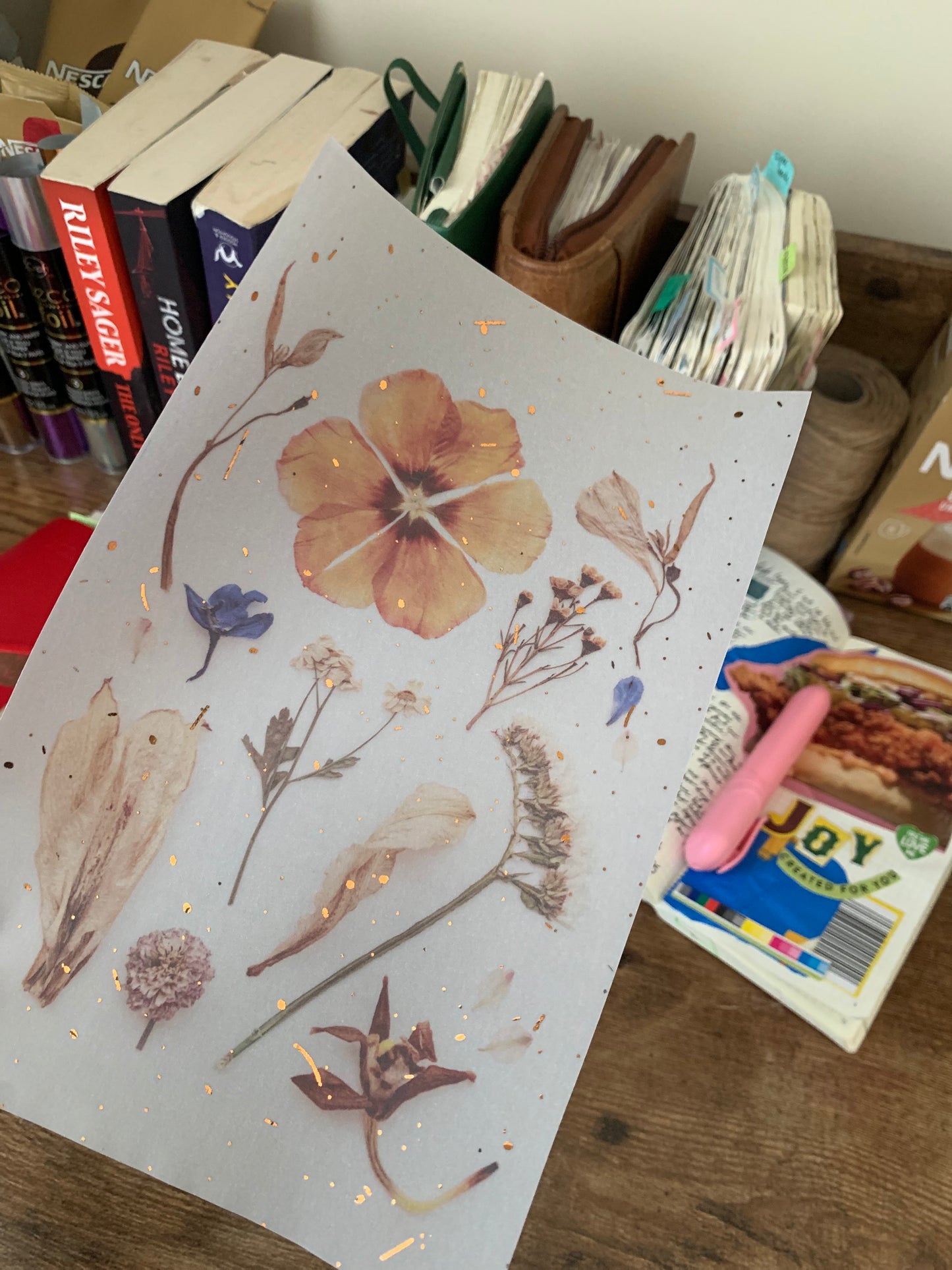 Brown hand drawn Florals • Printed Foiled Vellum Planner Dashboard- Pressed Flowers ✨