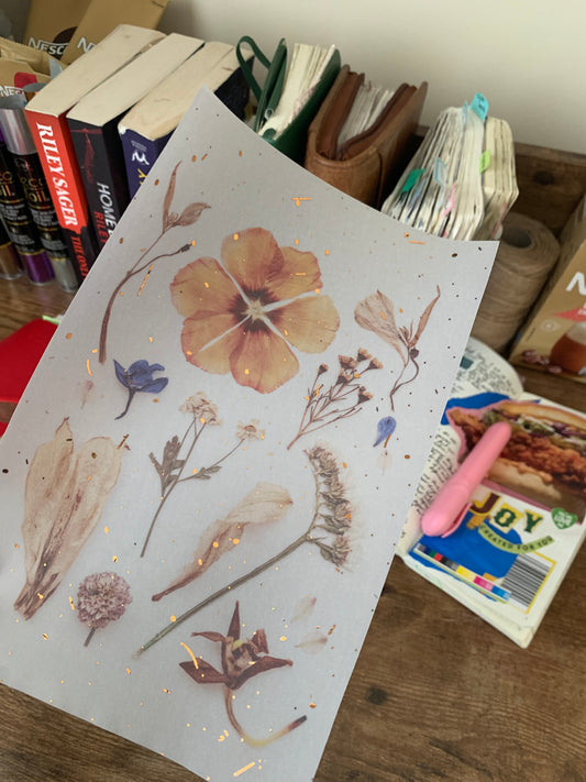 Brown hand drawn Florals • Printed Foiled Vellum Planner Dashboard- Pressed Flowers ✨