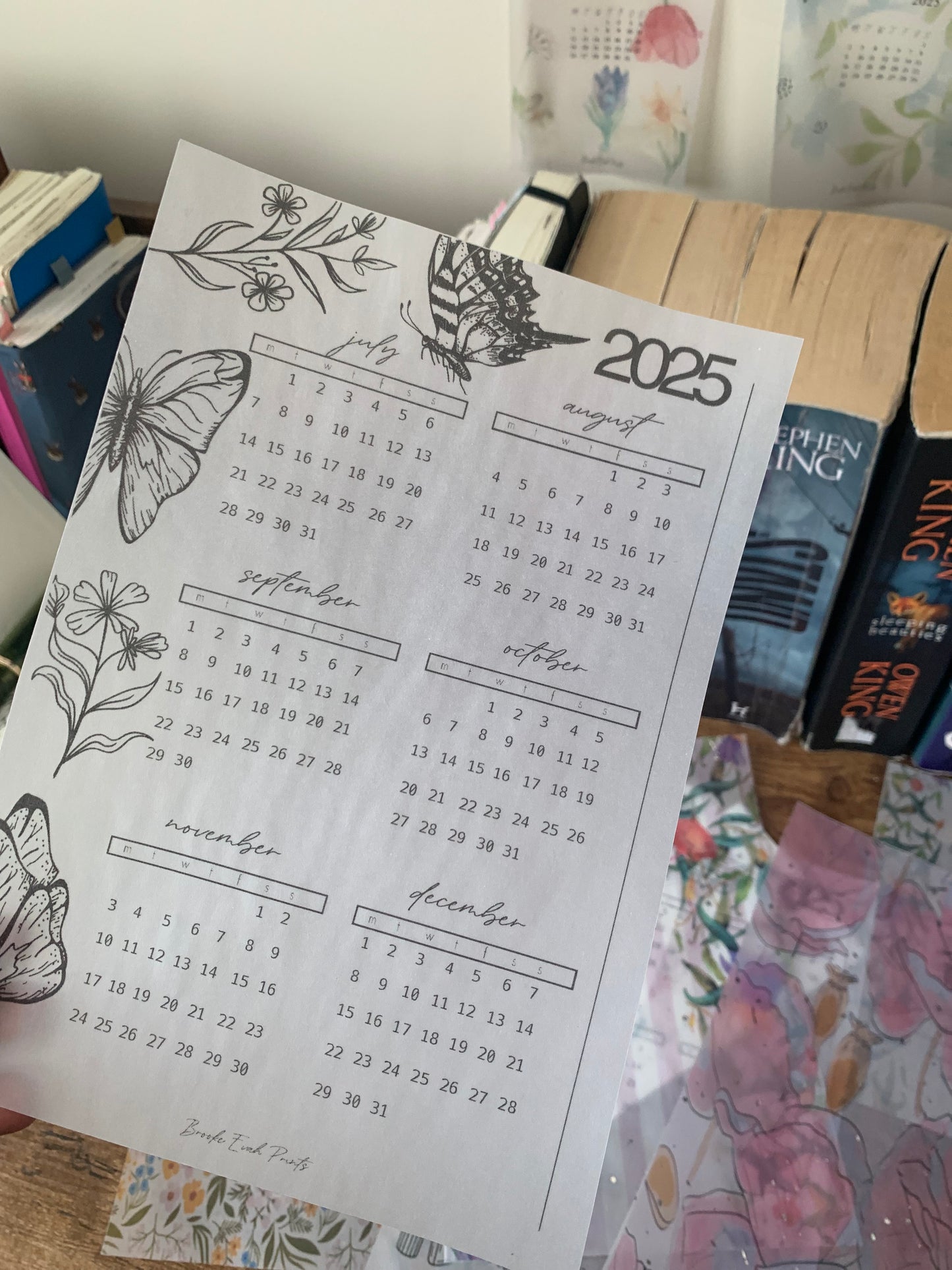Printed Vellum X Acetate Planner Dashboards - July - December Calendar 2025 -Peekaboo Butterfly