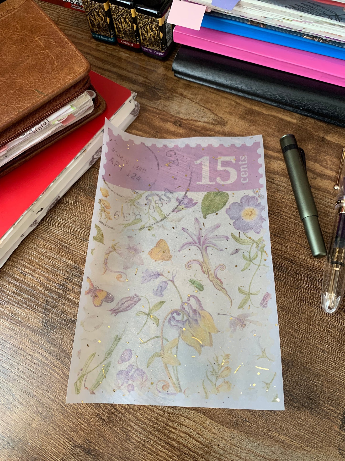 lilac Stamp Vintage Inspired Blue and l floral Watercolour - Vellum Planner Dashboard - Gold Foil - Pen Pal