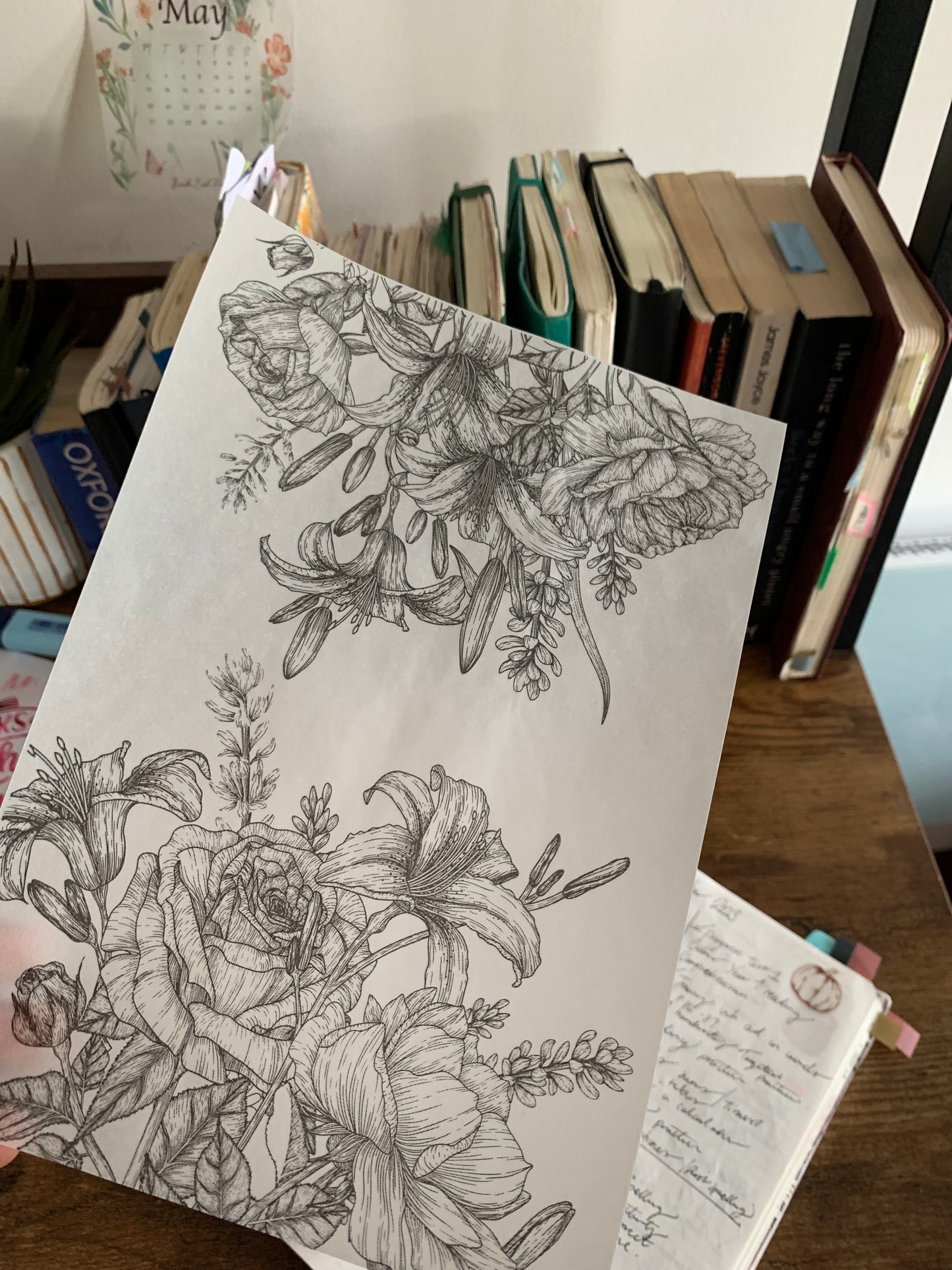 Black Foiled Botanical lily rose Hand Drawn Vintage Vellum X Acetate Planner Dashboard - Tiger lily