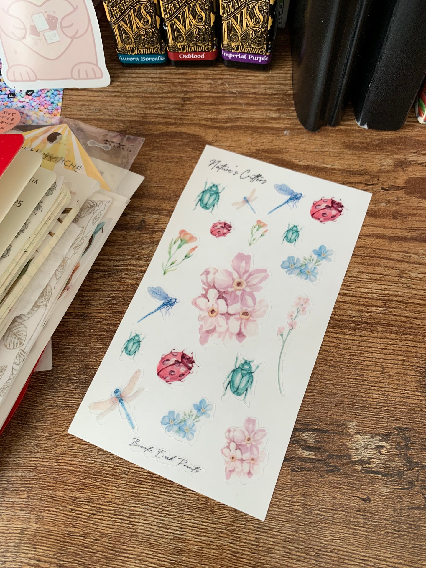 Ladybird and Minibeast Stickers • Hand drawn Critters - Scrapbook Clear Stickers - Nature’s Critters 🐞
