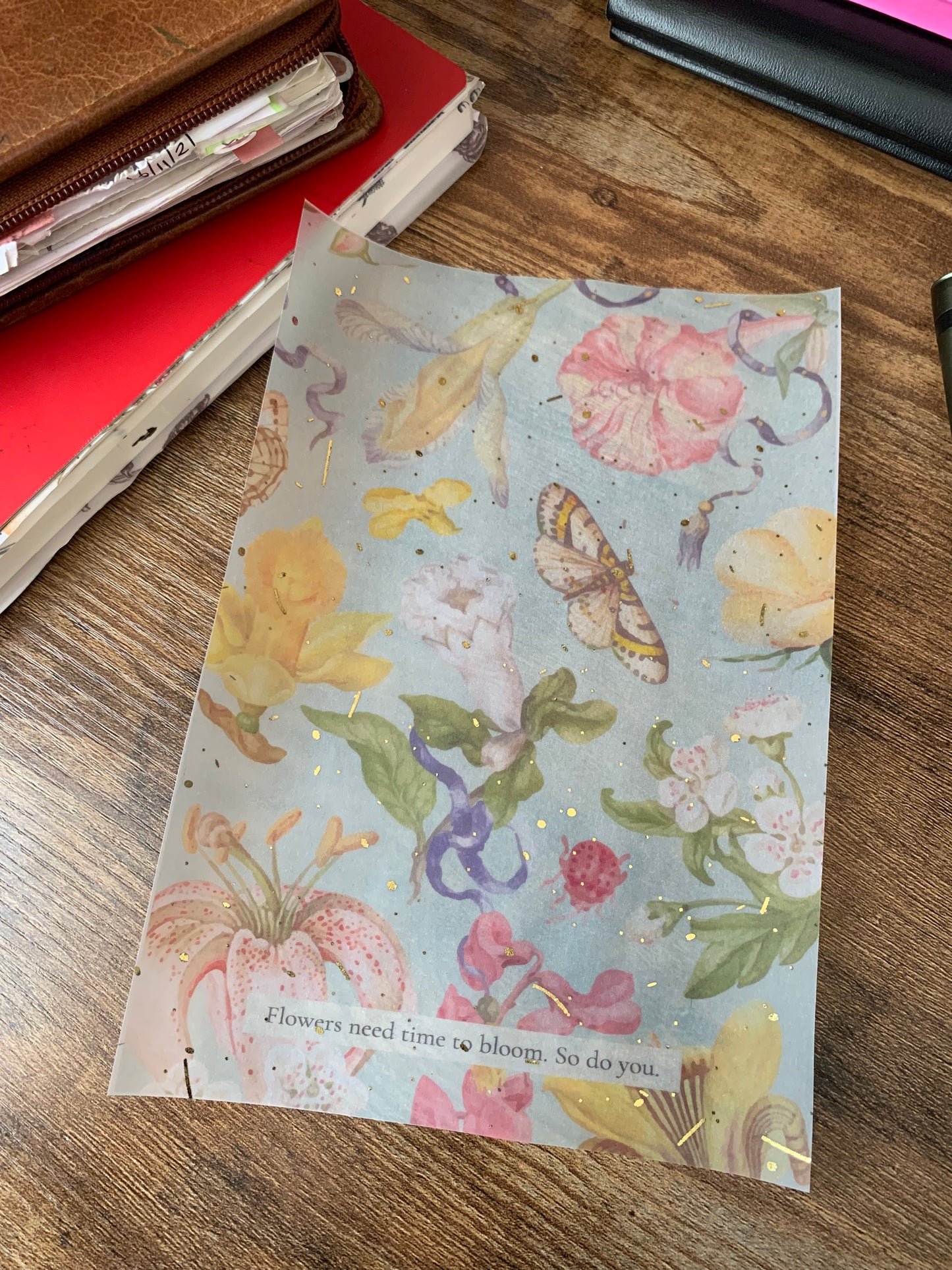 Vintage Inspired Blue and Butterfly Watercolour - Vellum Planner Dashboard - Gold Foil - Time to Bloom