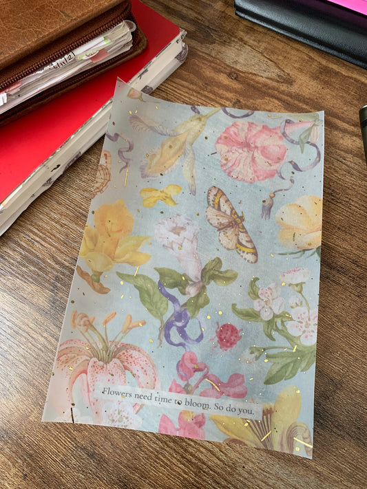 Vintage Inspired Blue and Butterfly Watercolour  - Vellum Planner Dashboard - Gold Foil - Time to Bloom