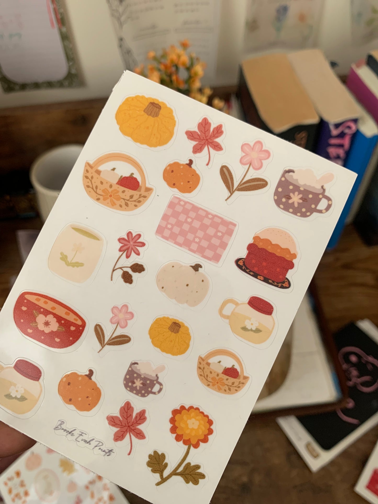 Cute Fall Stickers • Hand drawn Pumpkins & Cozy Elements - Scrapbook Clear Stickers - Harvest