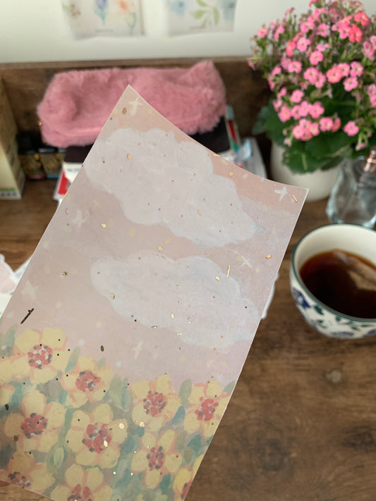 Yellow Flowers, Oil Painting, Fluffy Clouds • Hand drawn • Printed Foiled Vellum Planner Dashboard- Alice✨