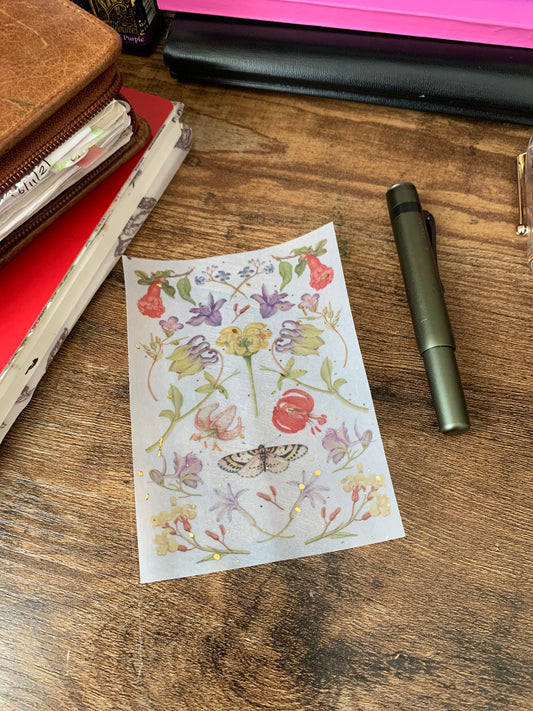 Vintage Florals Purple Flower & Moth Watercolour  - Vellum Planner Dashboard - Gold Foil Star accents - The Model