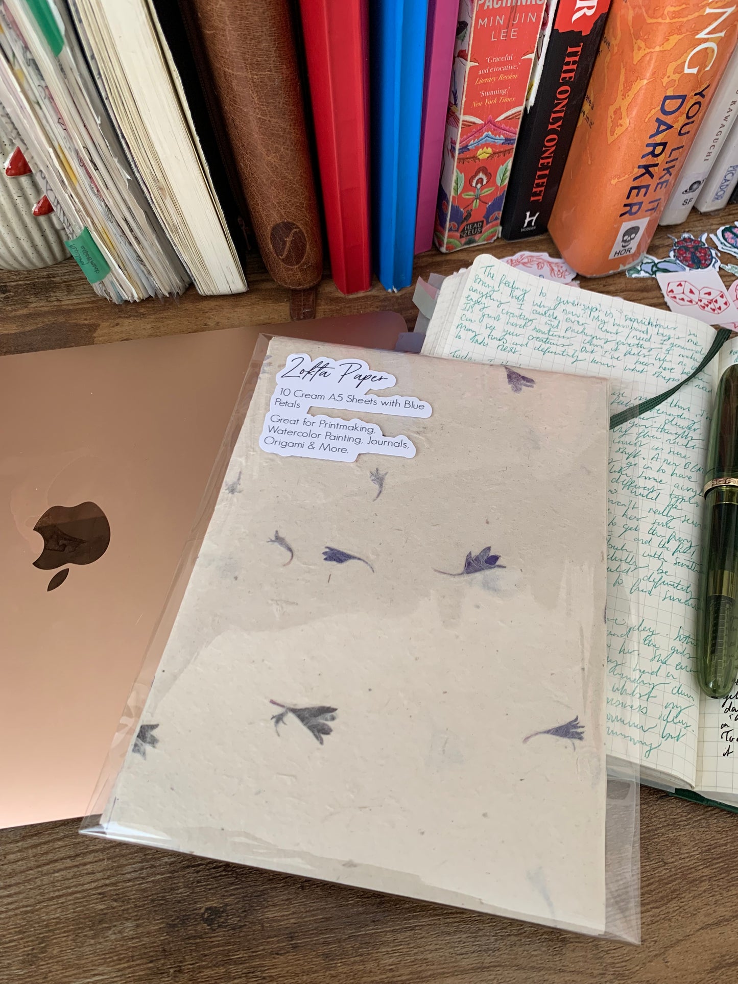 Lokta Paper - 10 Sheets of A5 Natural Textured Paper with Blue Petals