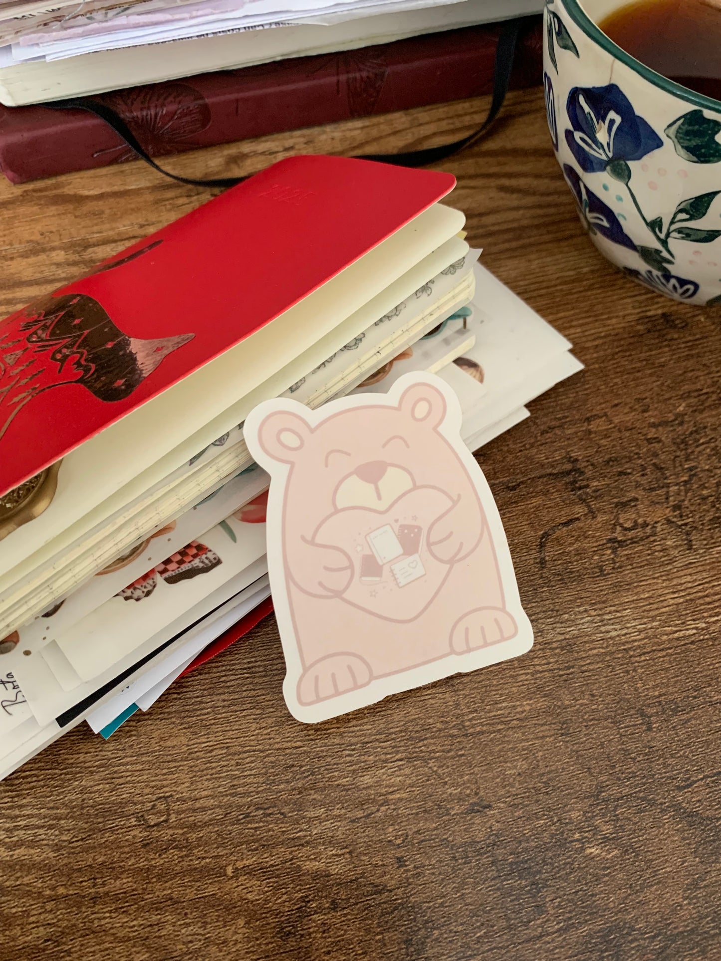 Hand drawn cute Brown Bear with Heart Sticker Flake - Journal Bear - Milo 🤎