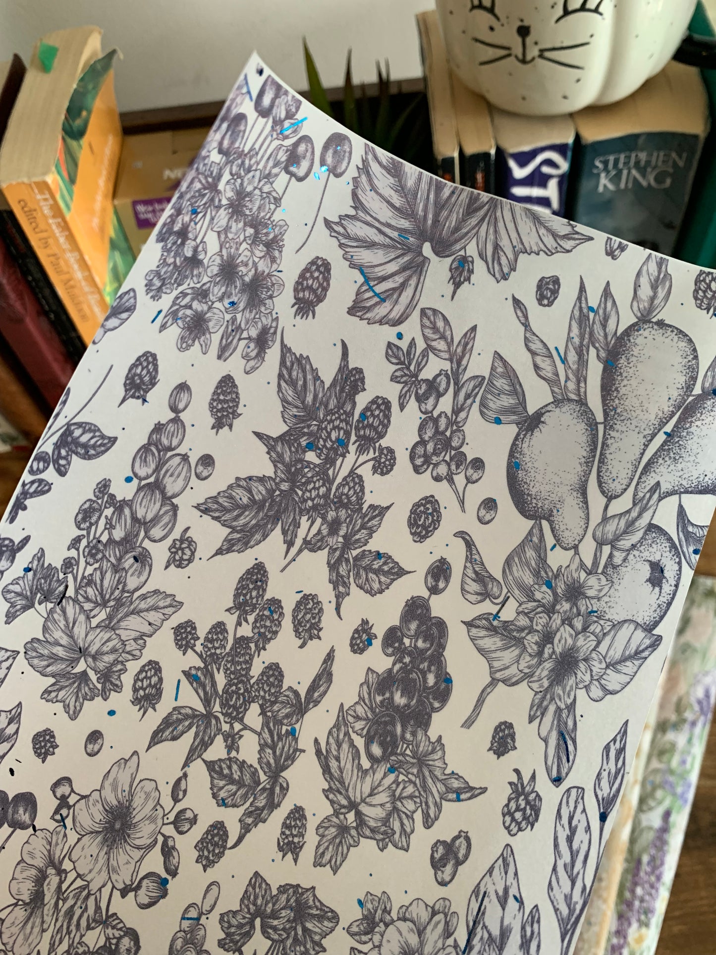 Purple Hand Drawn Floral Scrapbooking paper- Vellum Planner Dashboard - blue Foil - Autumn Garden