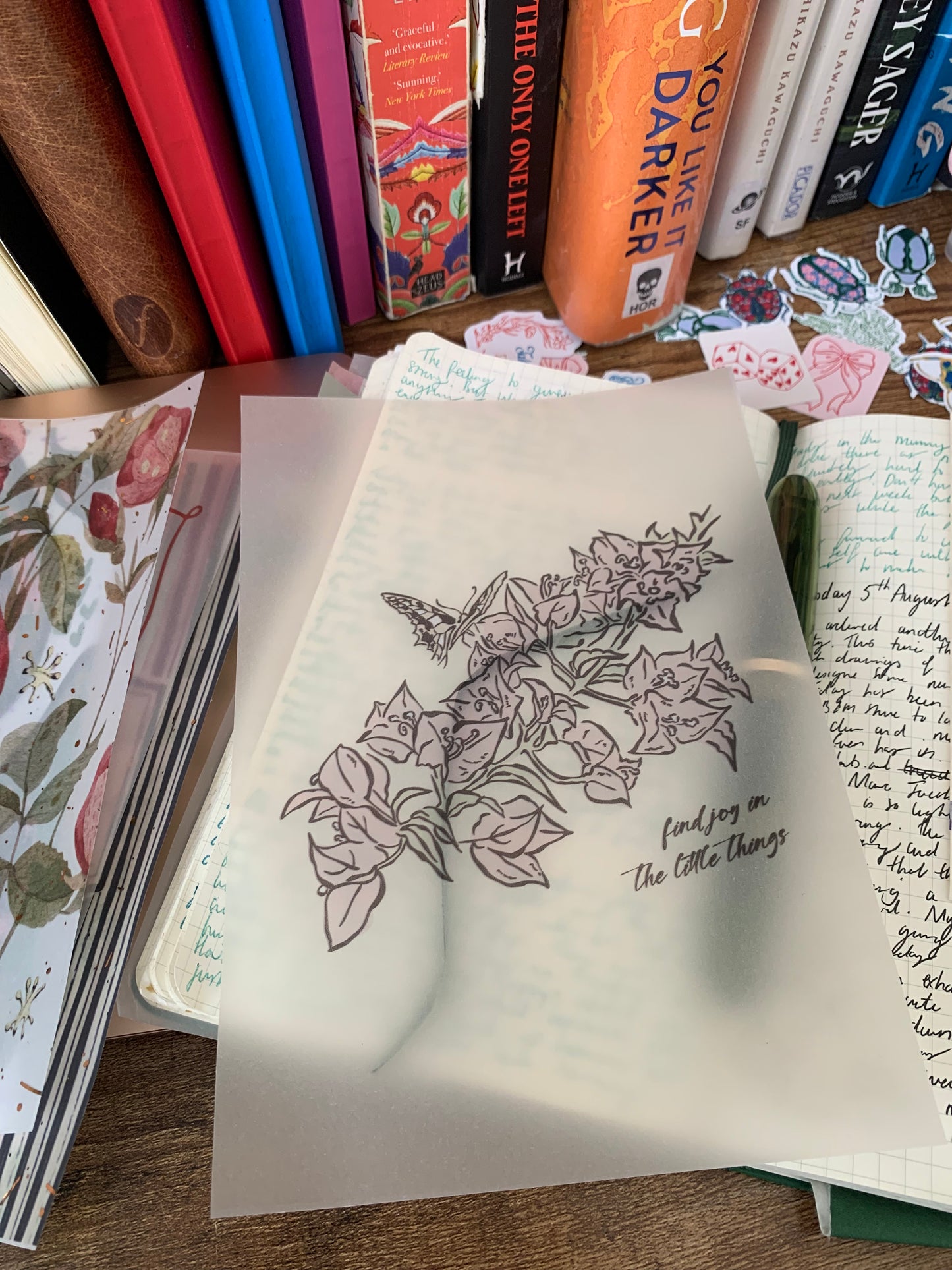 Pink Floral for Notebooks Hand Drawn Vellum Planner Dashboard - Find Joy in the Little Things