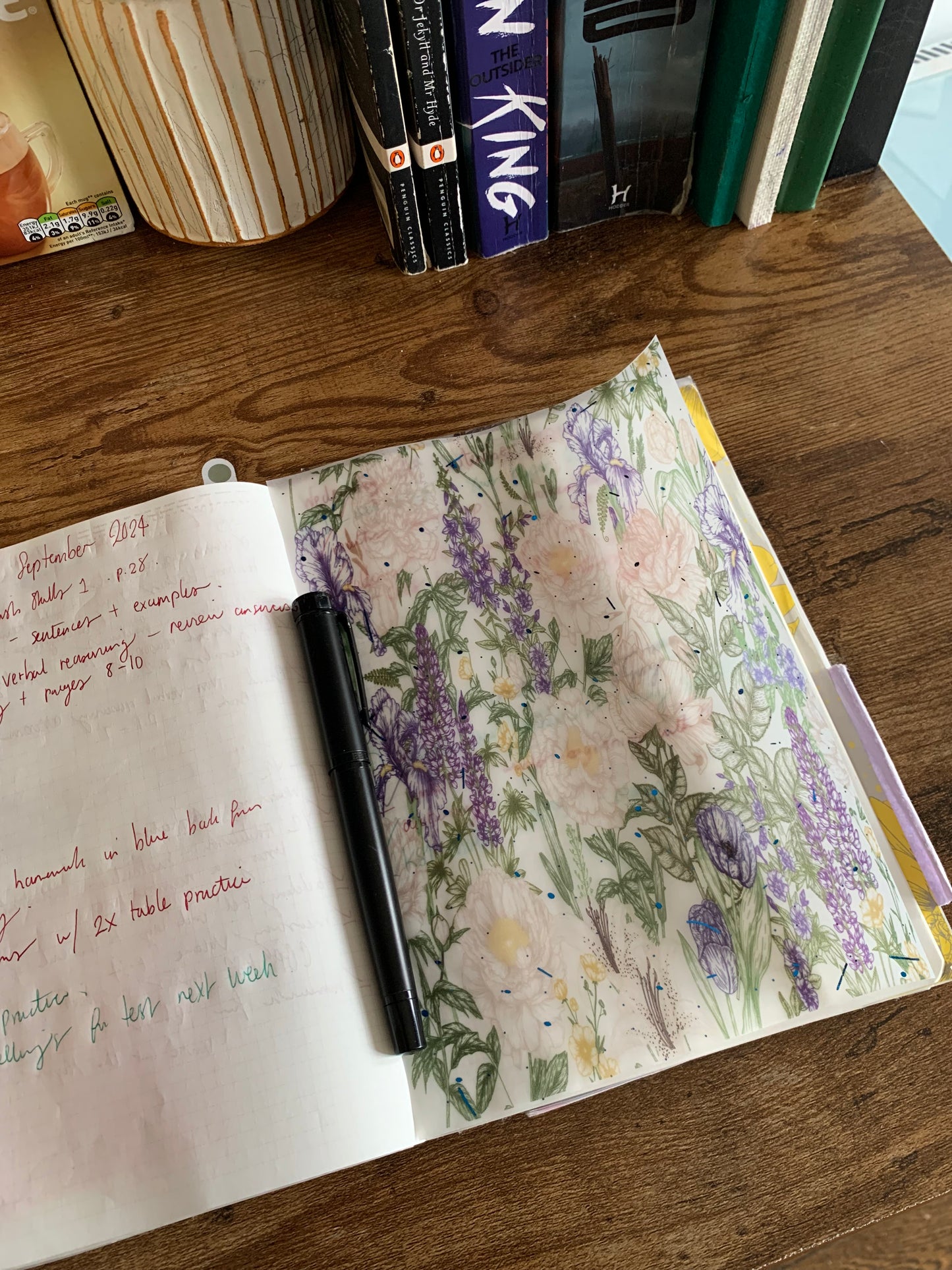 Hand Drawn Floral Scrapbooking paper- Vellum Planner Dashboard - blue Foil - Olivia