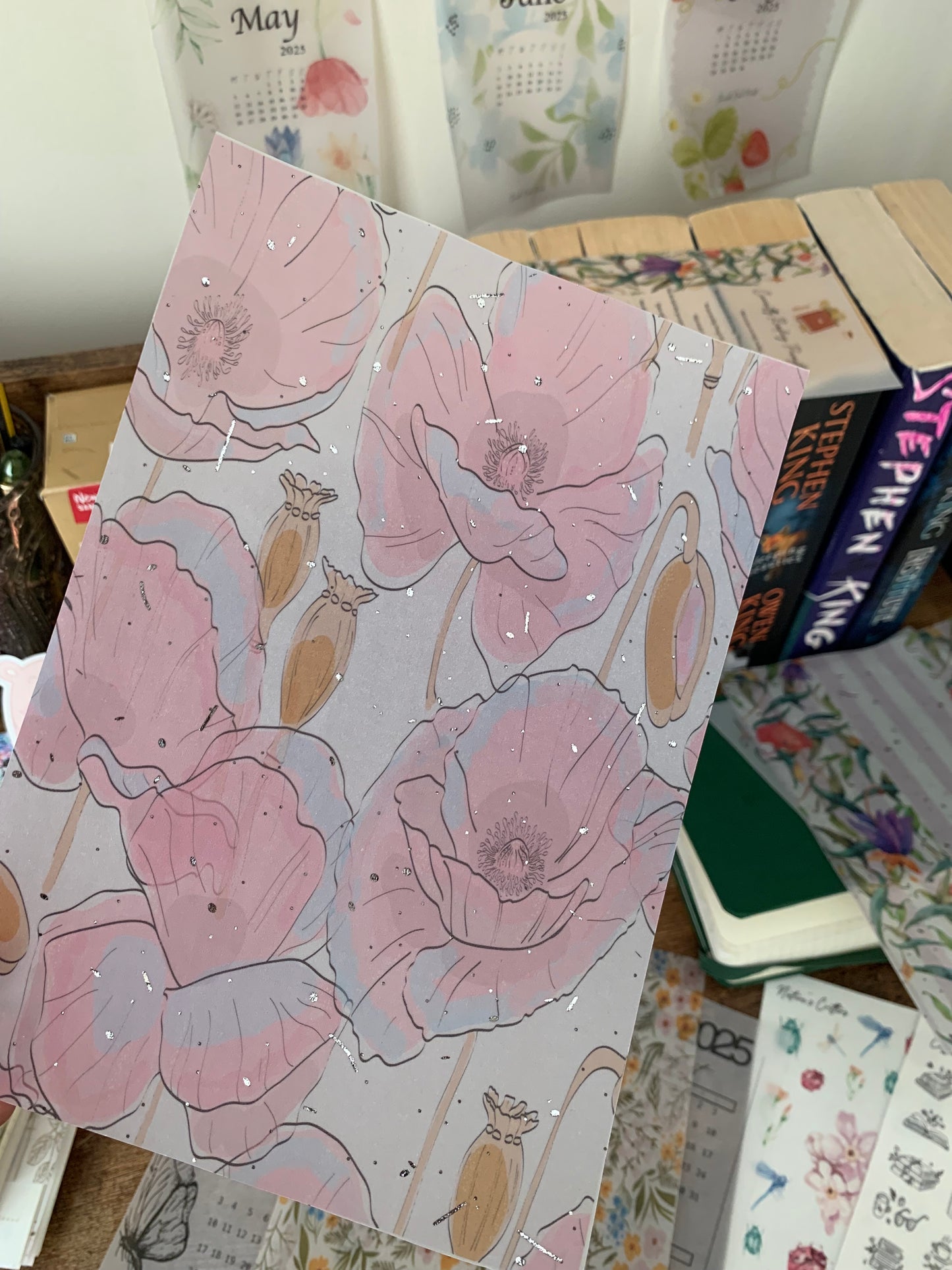 Pink Poppy Pattern for Notebooks Hand Drawn Vellum Planner Dashboard - Dreamland