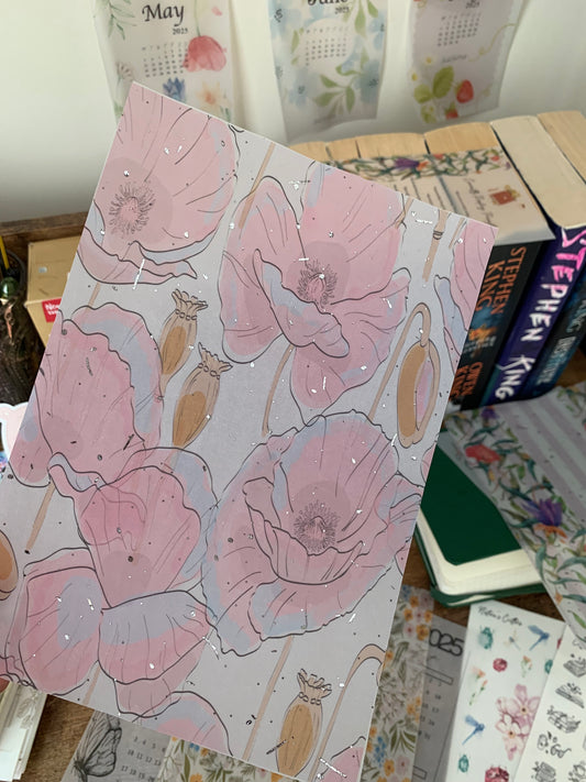Pink Poppy Pattern for Notebooks Hand Drawn Vellum Planner Dashboard - Dreamland