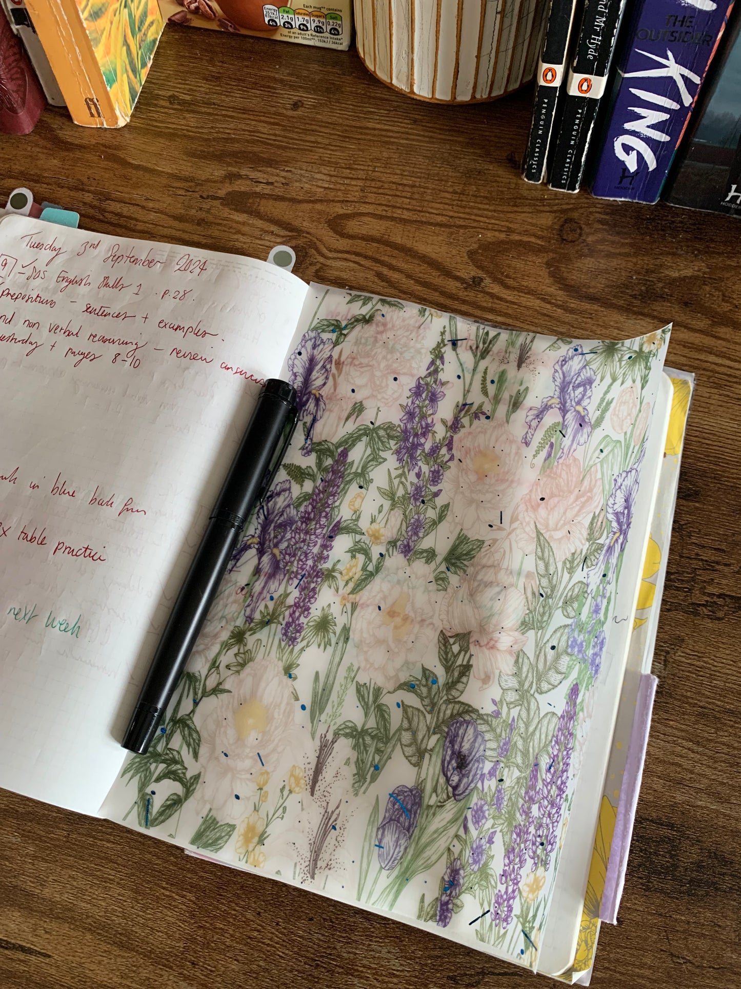 Hand Drawn Floral Scrapbooking paper- Vellum Planner Dashboard - blue Foil - Olivia