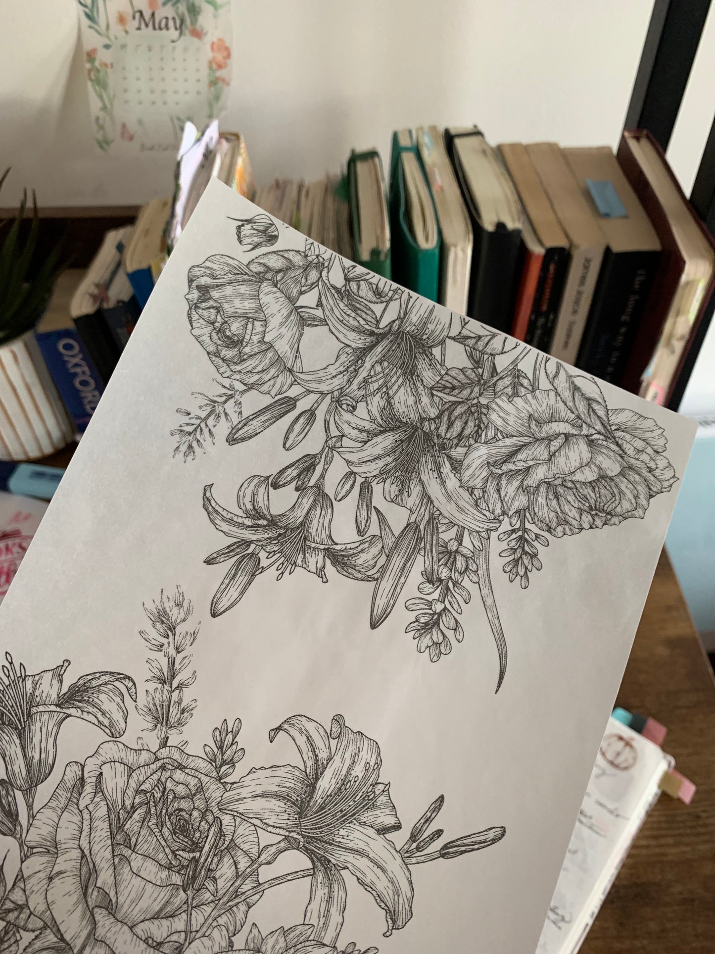 Black Foiled Botanical lily rose Hand Drawn Vintage Vellum X Acetate Planner Dashboard - Tiger lily