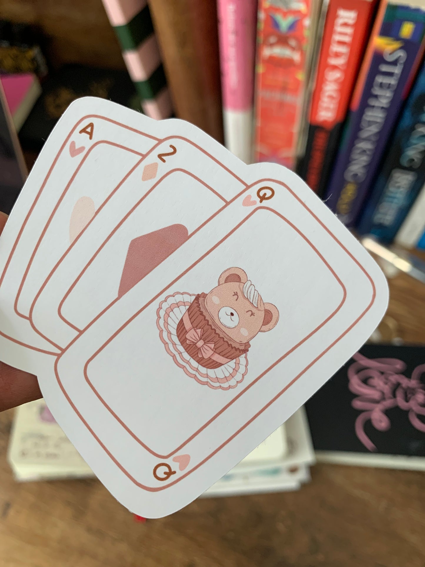 Adorable Pink Bear Playing Cards With Beary Sweet Cupcake - Playing Card Diecut Sticker