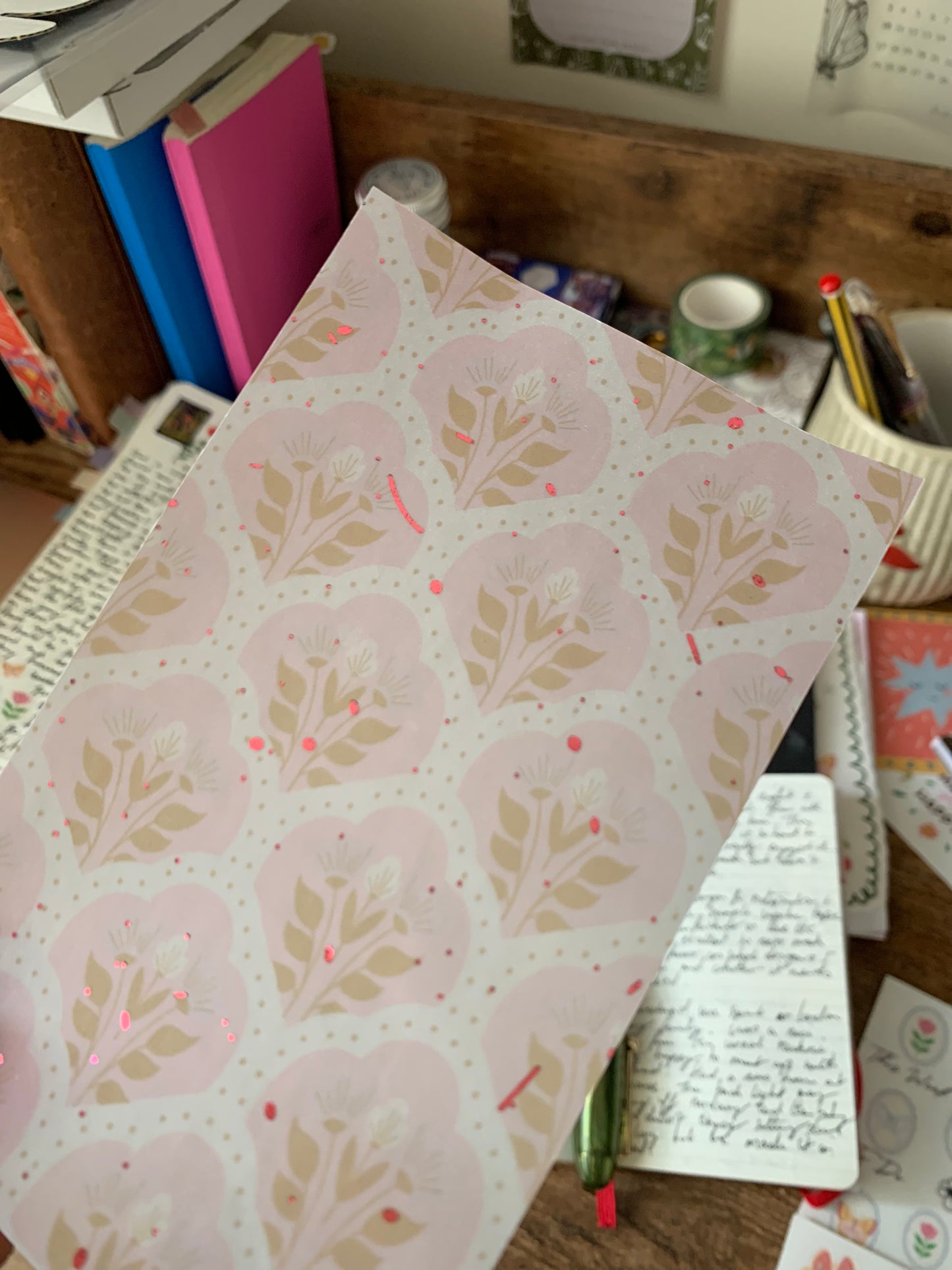 Watercolor Pink & Green Pattern - Vellum Planner Dashboard - Pink Foil accents - Lucille