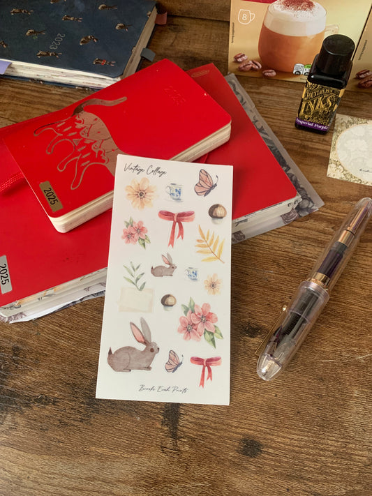 Scrapbook Clear Floral Stickers  - Watercolor Rabbit, Bows and & Flowers- Vintage Collage