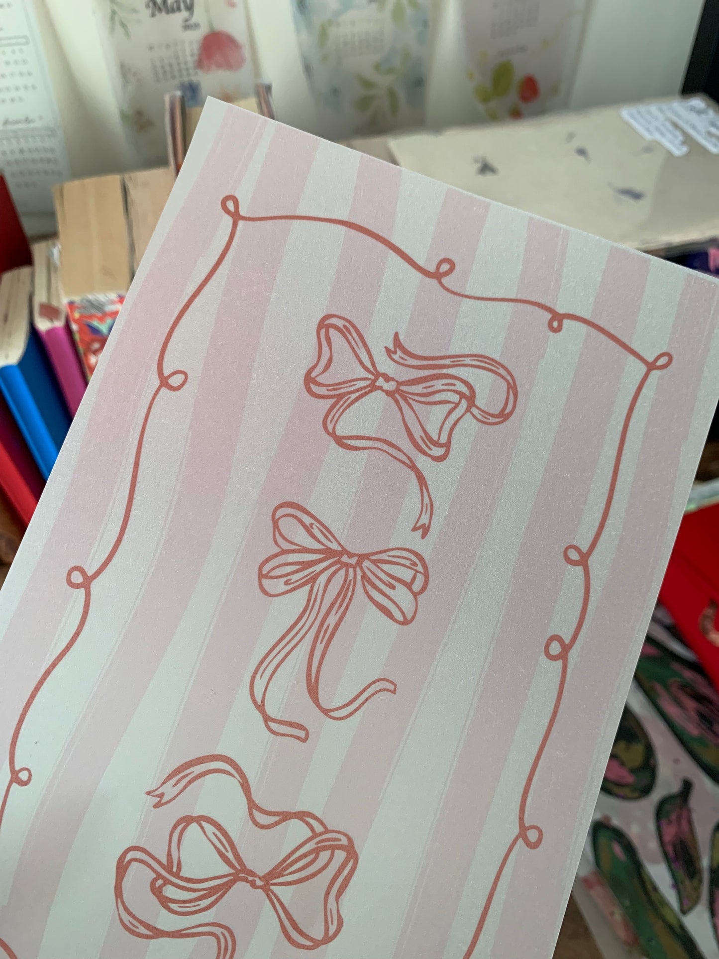 Pink Stripes With Red Bows for Notebooks Hand Drawn Vellum Planner Dashboard - Pink Melon