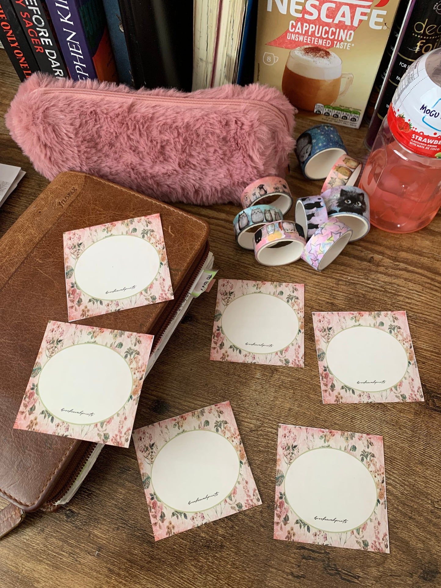 Vintage Worn Paper Inspired Pink Floral themed Printable Sticky Notes - Rosie