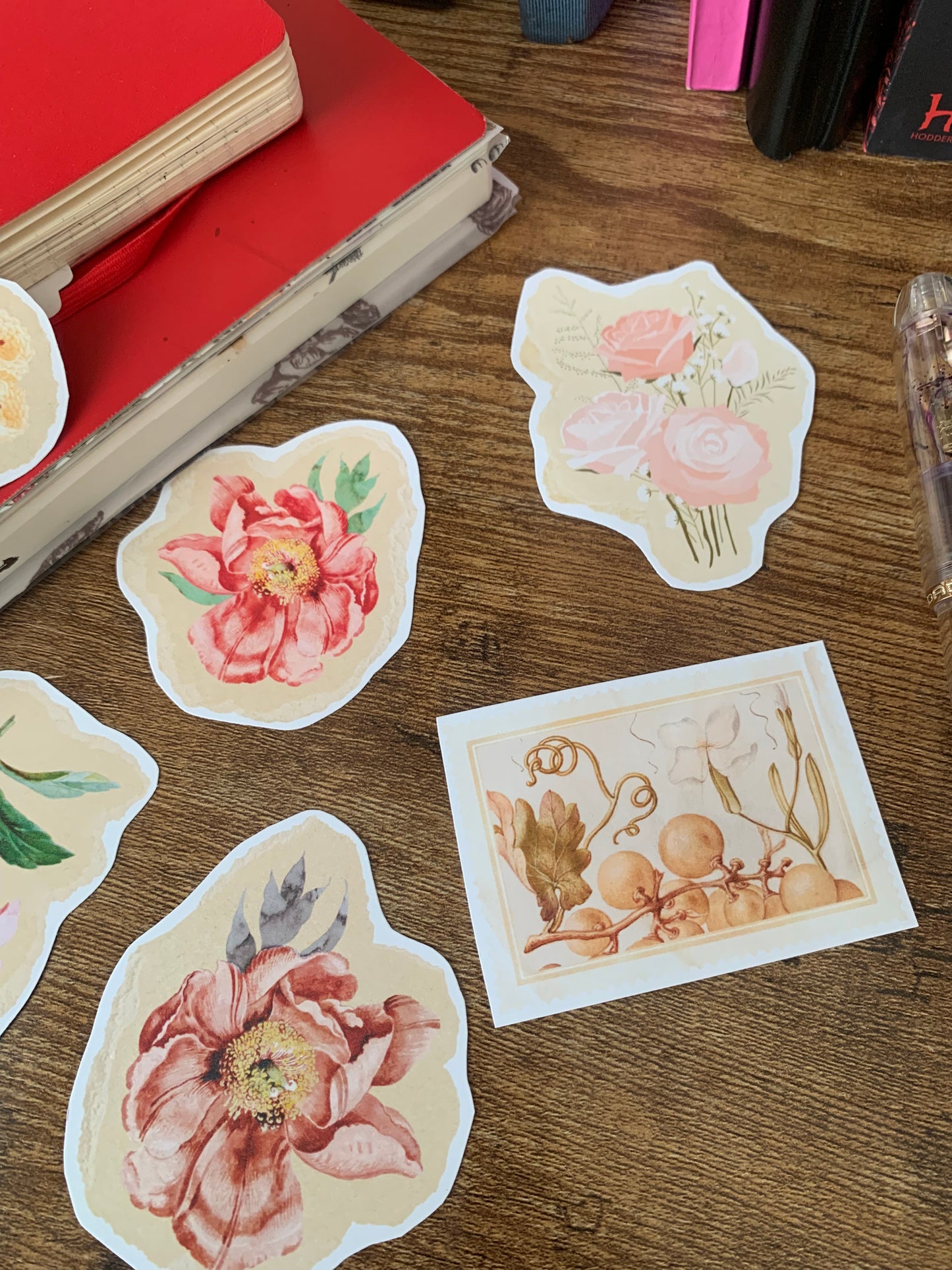 Premium Vintage Torn Paper Floral Sticker Flakes - Pack of 6