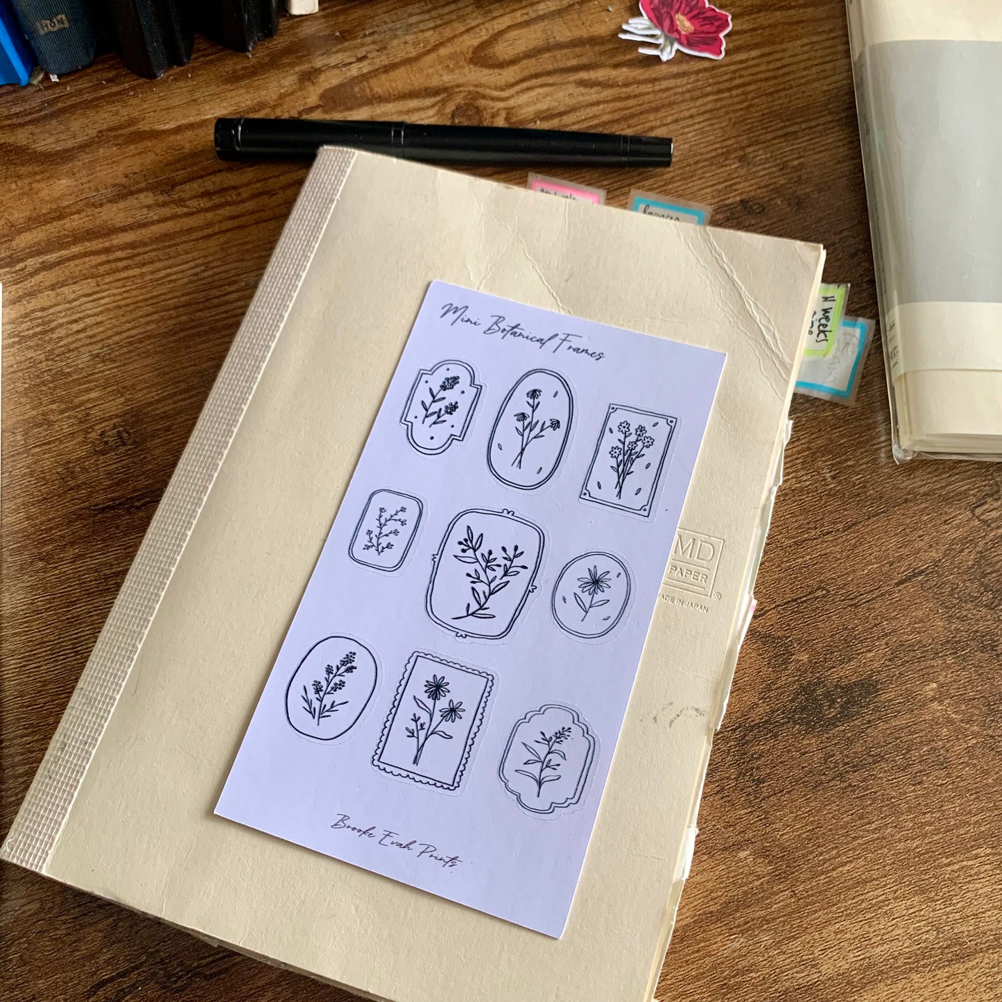 Mini hand drawn botanical Frames Sticker Sheet