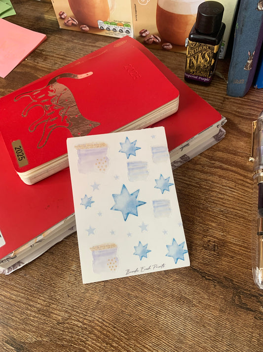 Cute Blue & Gold Star Stickers - Clear/ Transparent