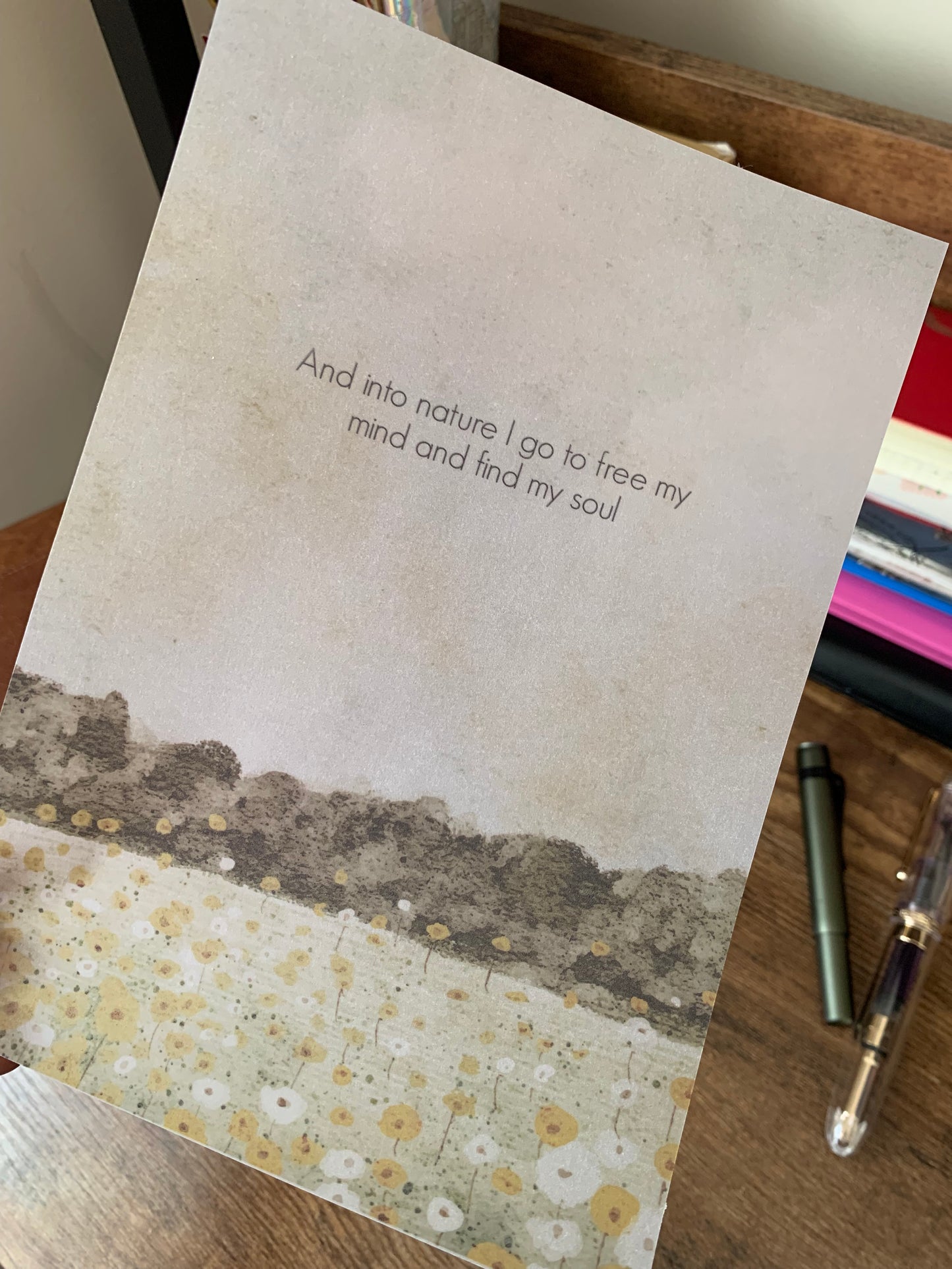 Soft Watercolour Green and Brown fields • Hand Drawn Vellum Planner Dashboard • And into Nature I go