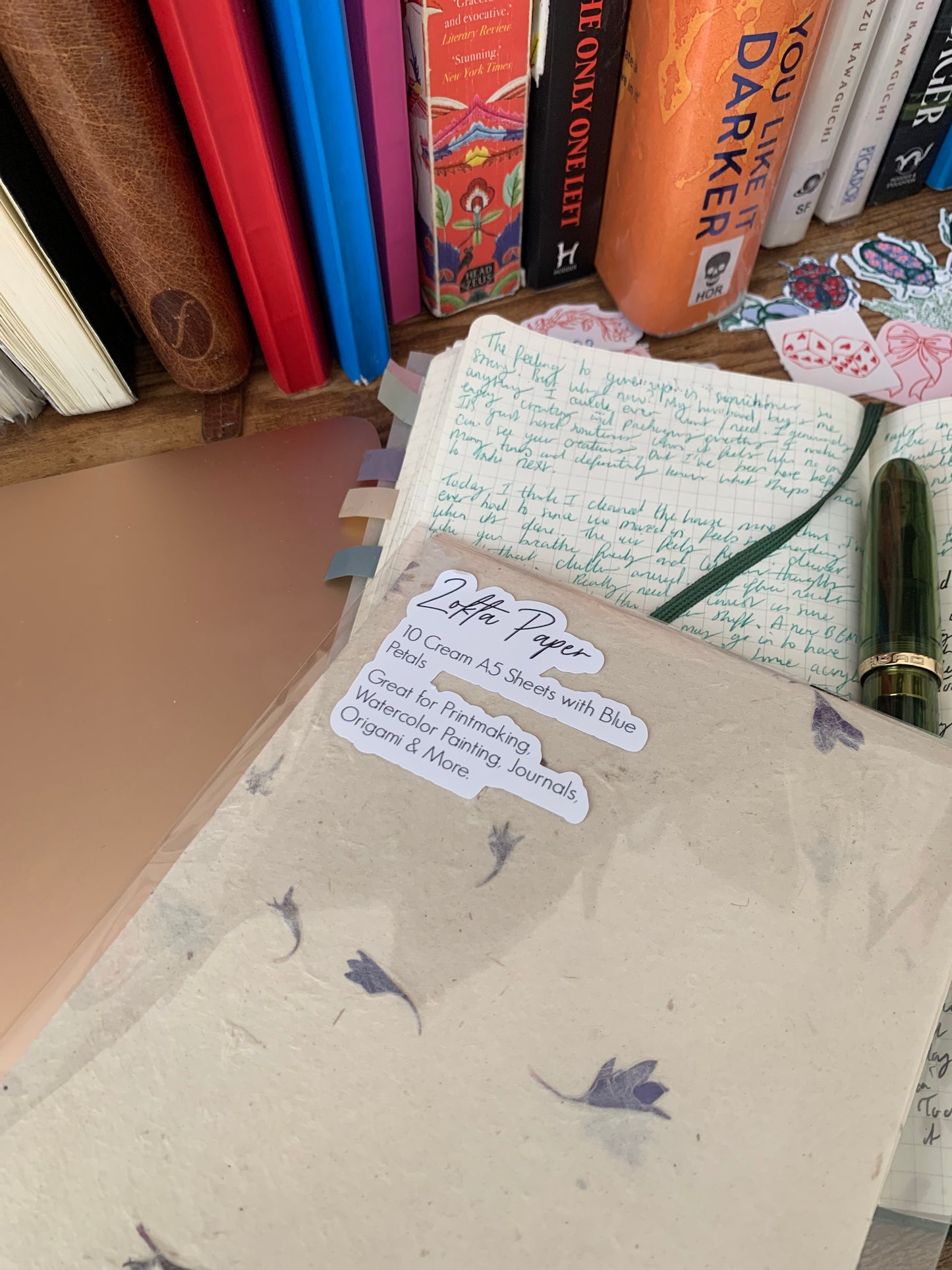 Lokta Paper - 10 Sheets of A5 Natural Textured Paper with Blue Petals