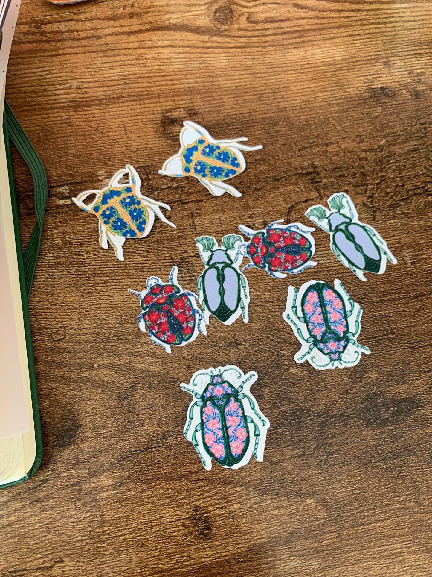 Hand Painted Decadent Beetle Sticker Flakes - Set of 8 - Queen Bugs