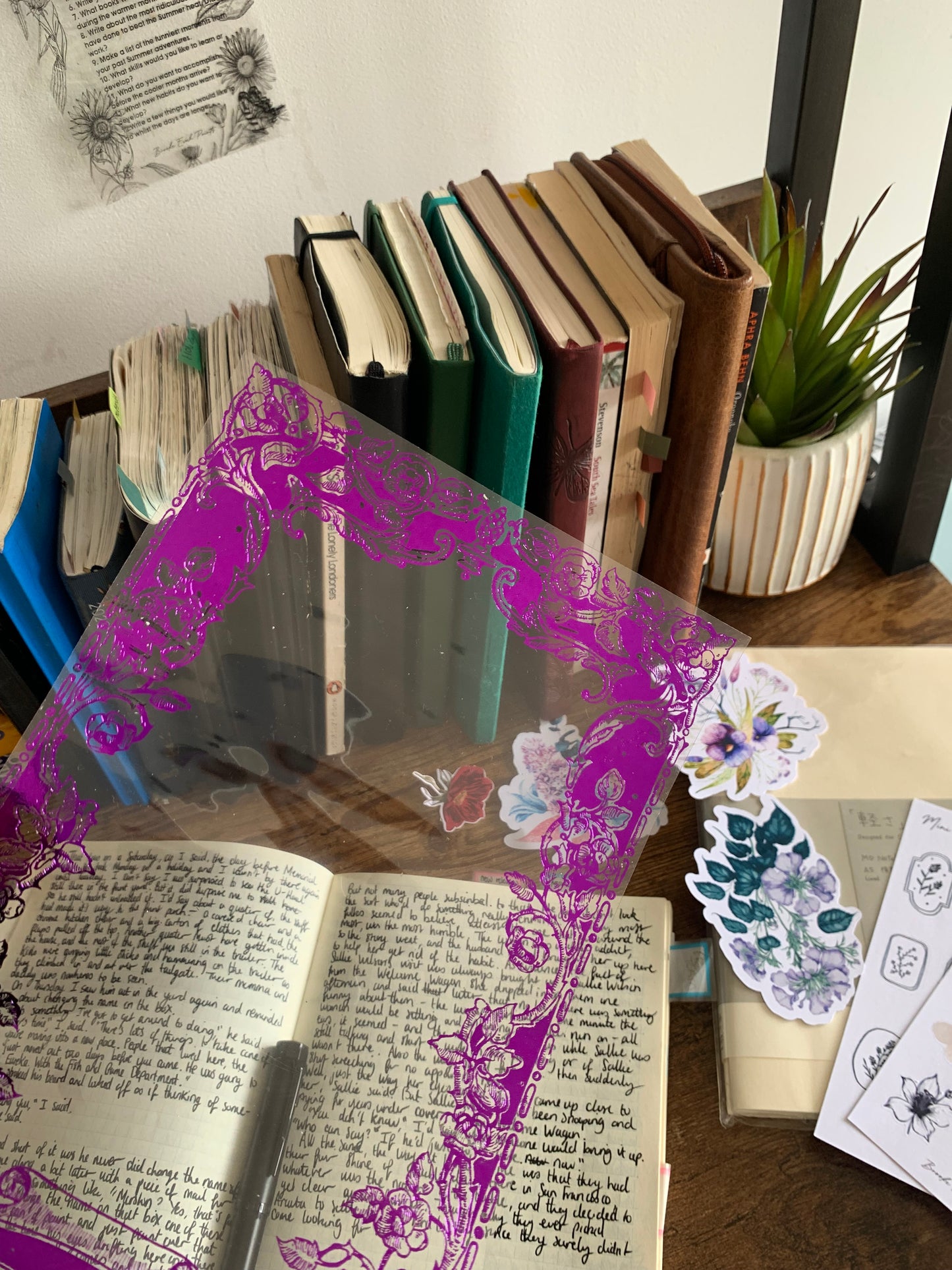 Acetate Dashboard - Foiled Purple Hand Drawn vintage frame Planners, Notebooks and Journals Floral pattern