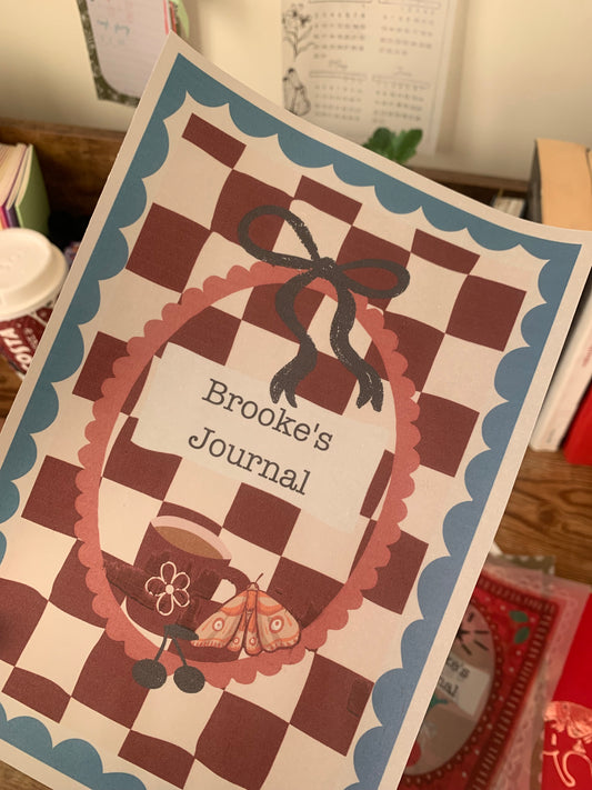 Emerald Checkered Design Cherry Custom name Cover Page for Journal or Planner - Scrapbooking Paper - All or nothing