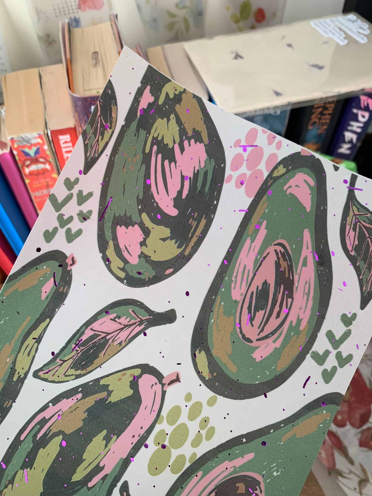 Abstract Avocado design with Purple Foil Accents for Notebooks Hand Drawn Vellum Planner Dashboard - Pink Avocado