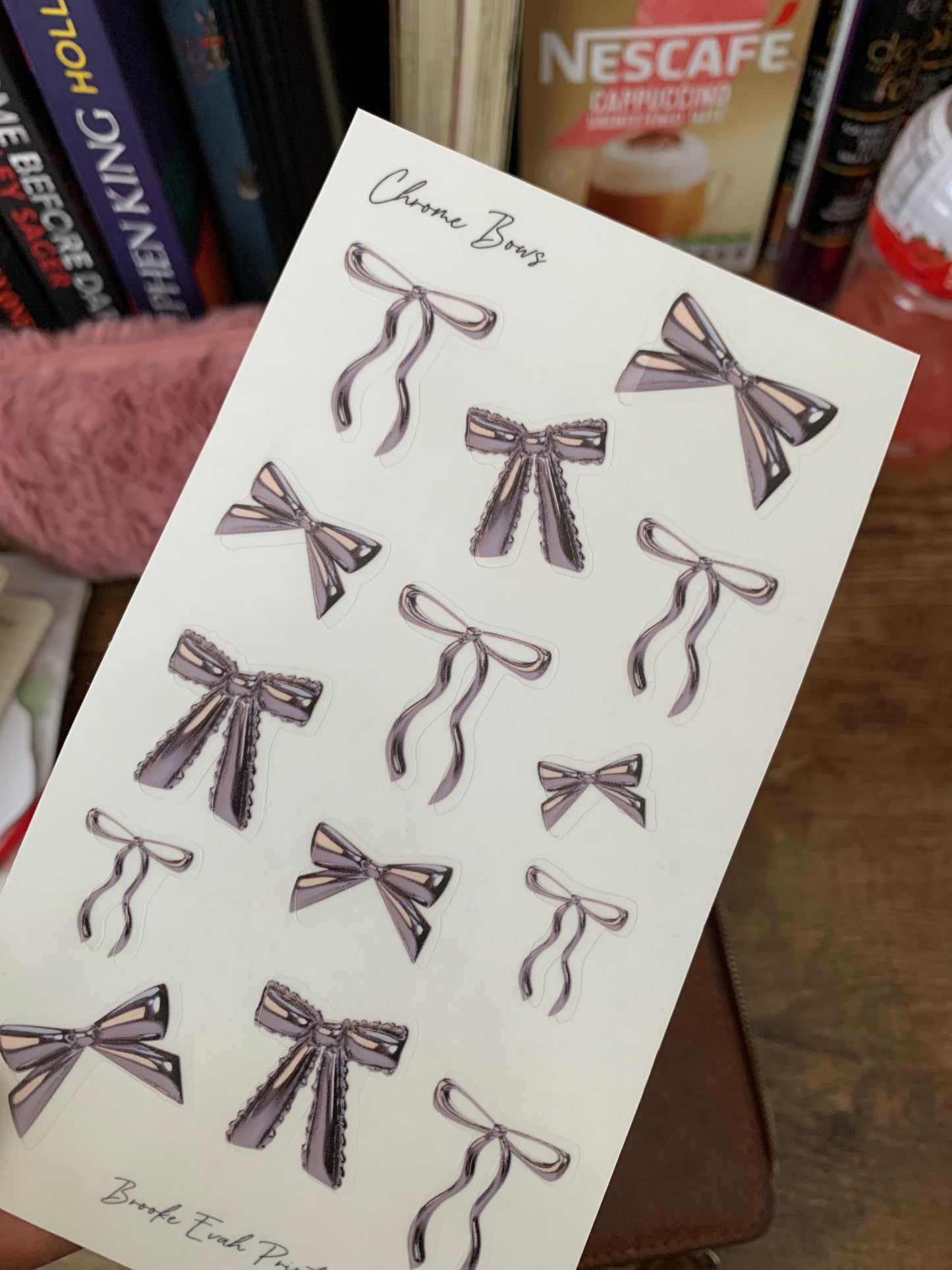 Bow Stickers • Hand drawn Chrome Silver Bows - Scrapbook Clear Stickers - Chrome Bows