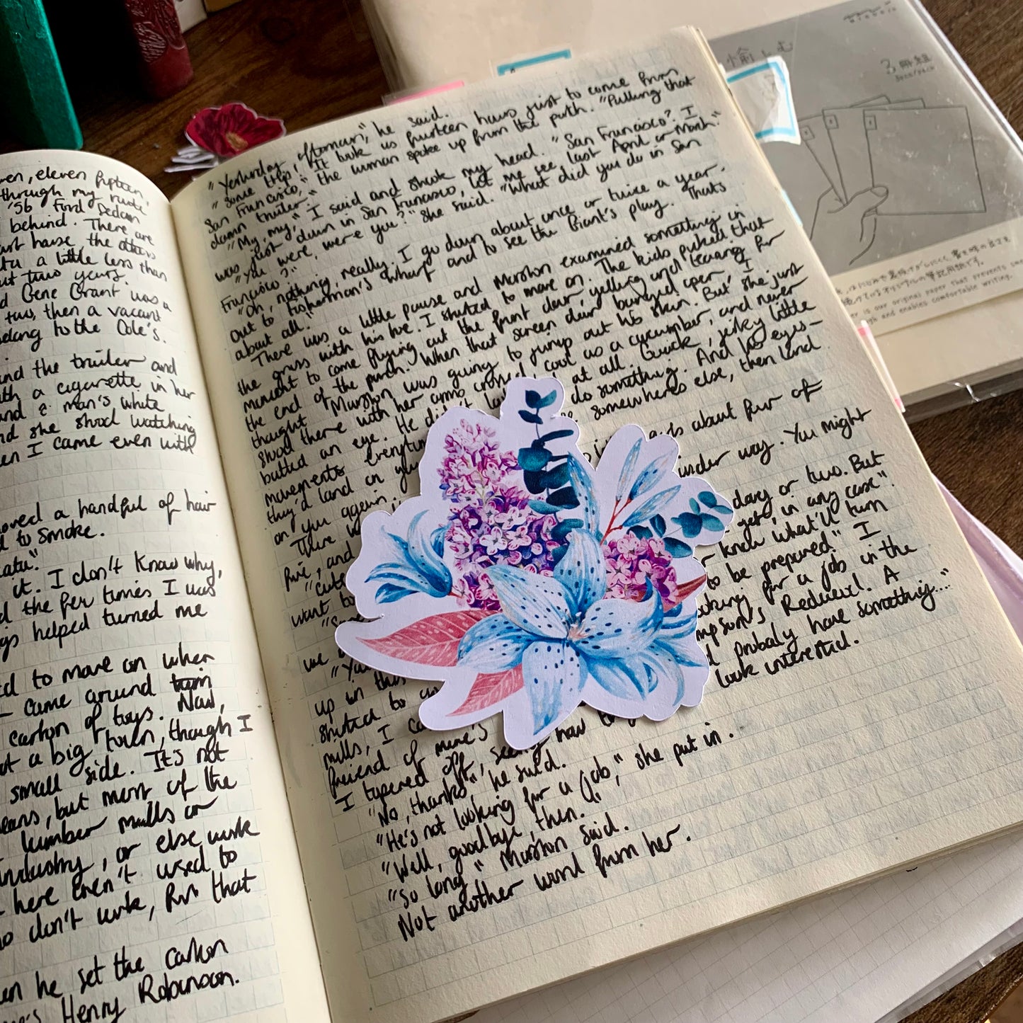 Baby Blue and Lilac Floral Bouquet Sticker Flake - Poetry