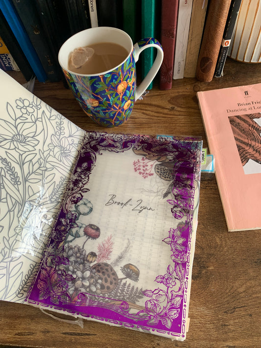 Acetate Dashboard - Foiled Purple Hand Drawn vintage frame Planners, Notebooks and Journals Floral pattern