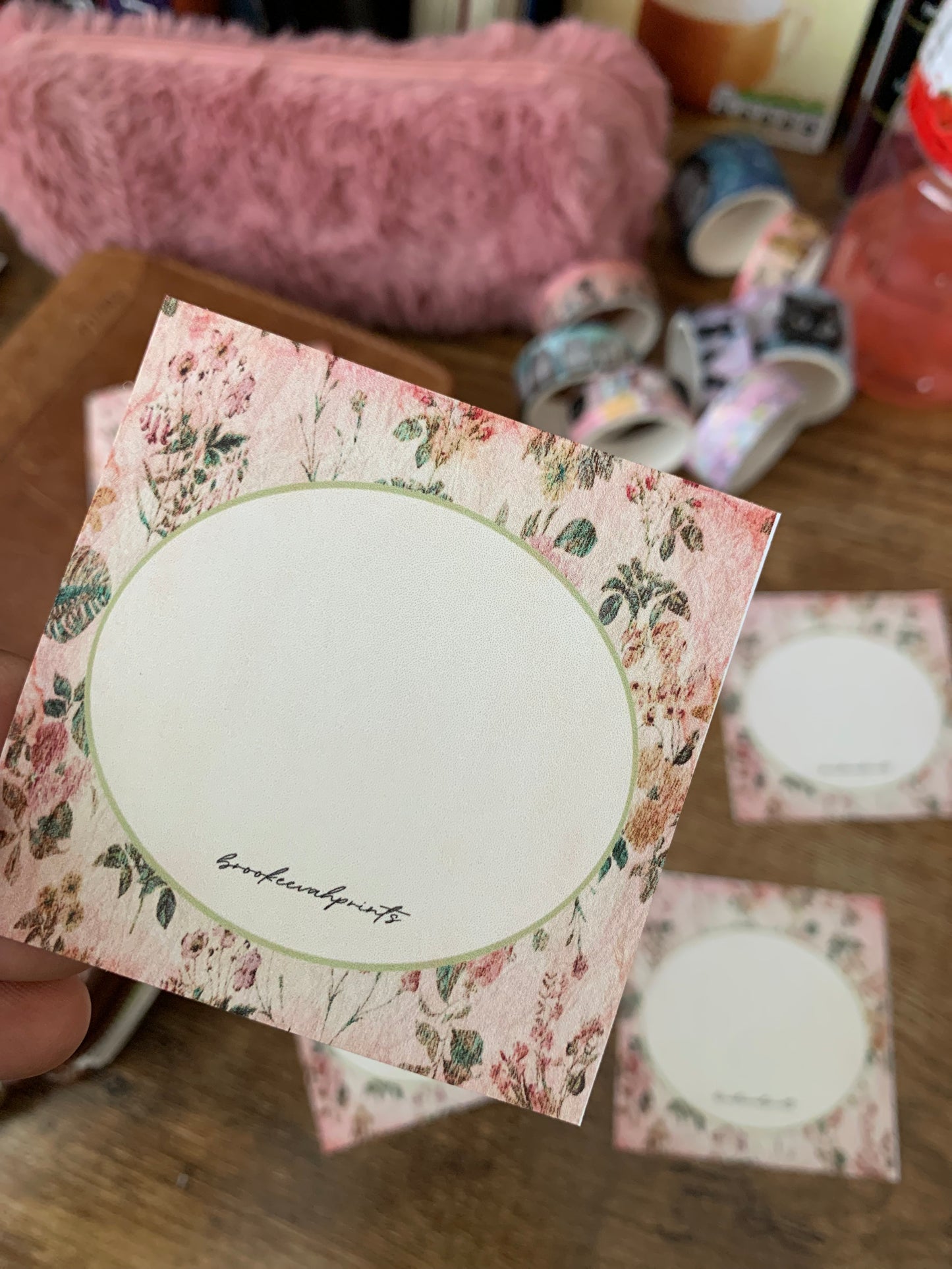 Vintage Worn Paper Inspired Pink Floral themed Printable Sticky Notes - Rosie