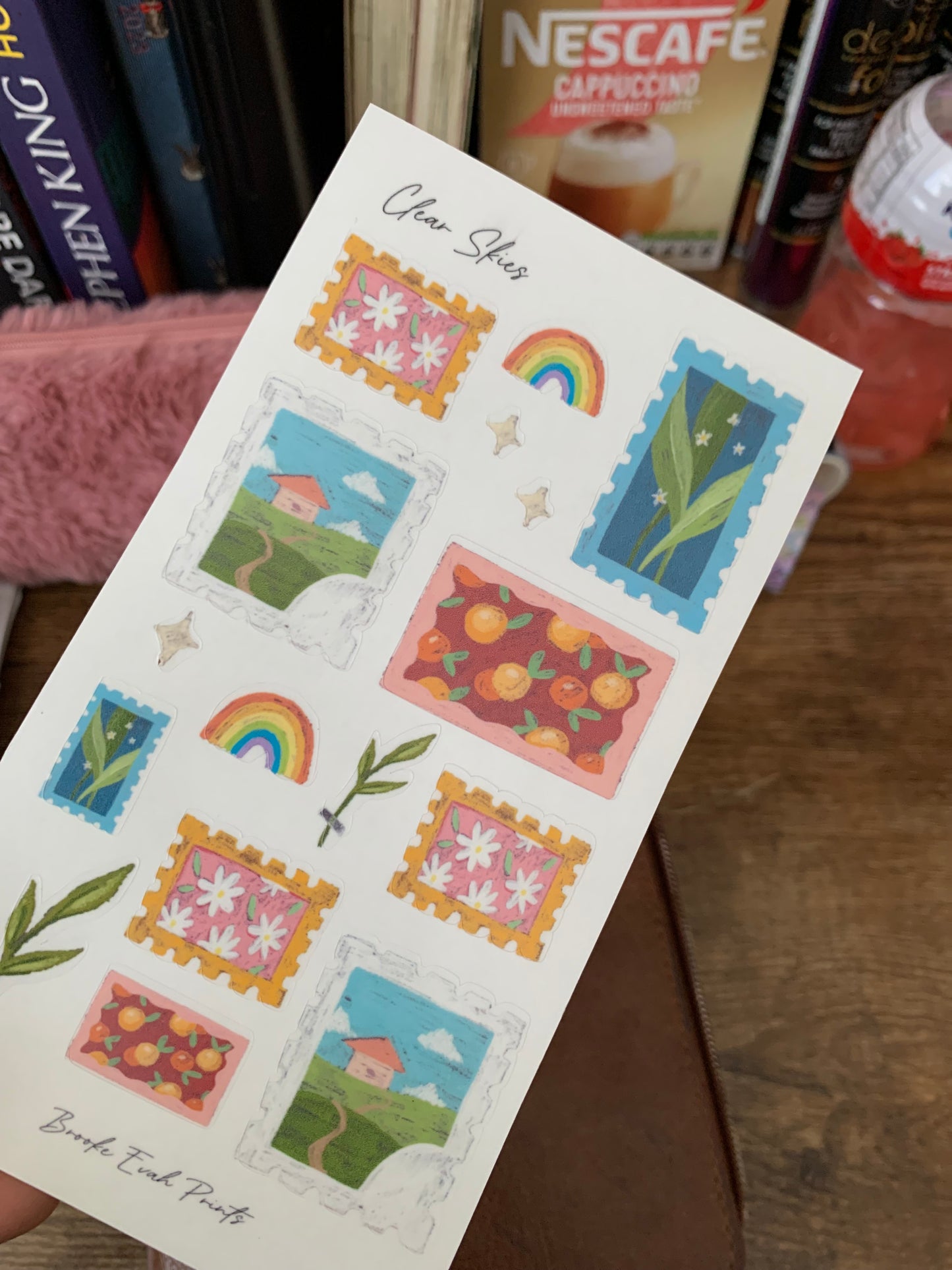 Hand Drawn Cute Stamp Stickers • Rainbow - Scrapbook Clear Stickers - Watercolor Mini Paintings - Clear Skies
