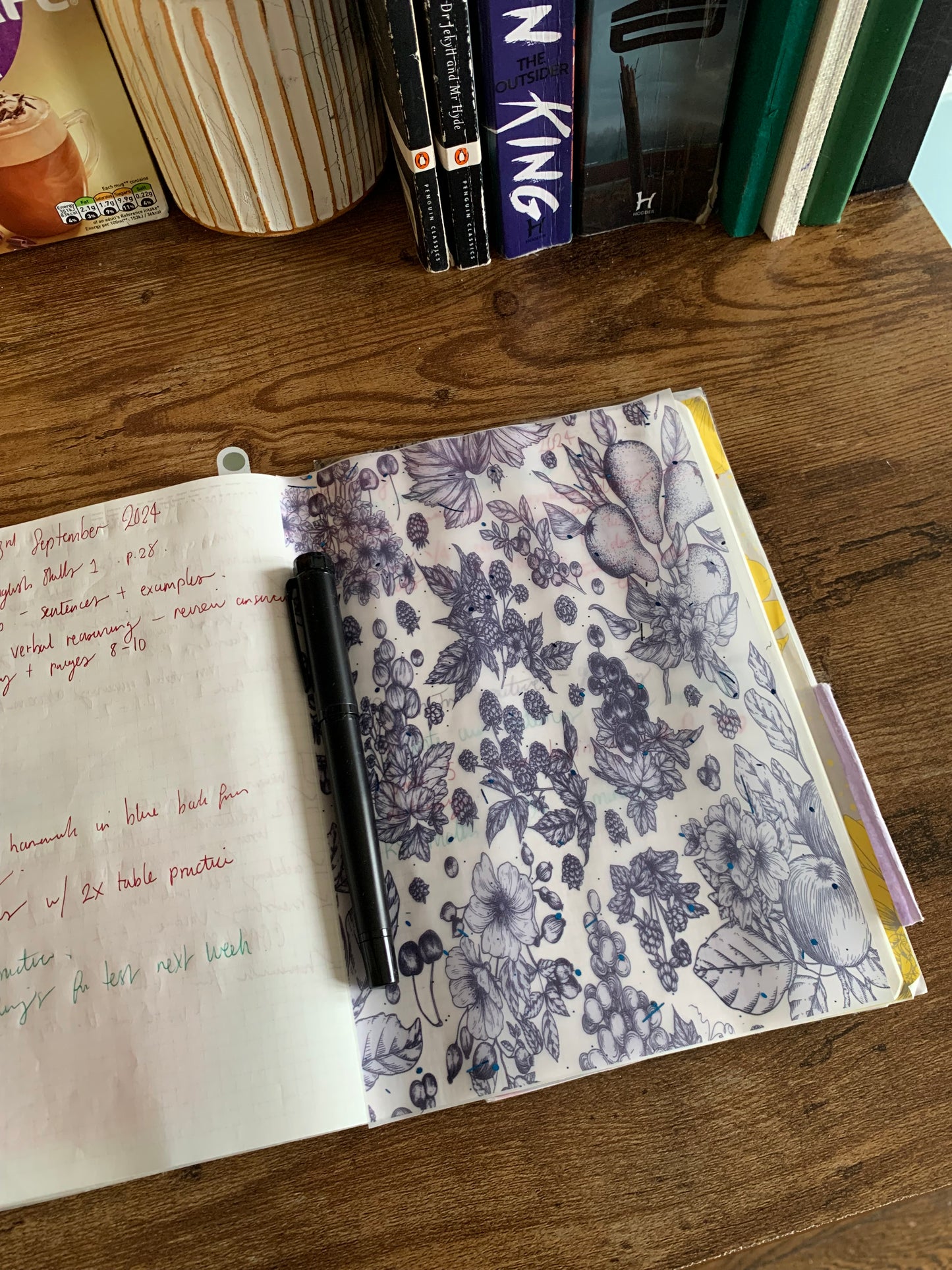 Purple Hand Drawn Floral Scrapbooking paper- Vellum Planner Dashboard - blue Foil - Autumn Garden