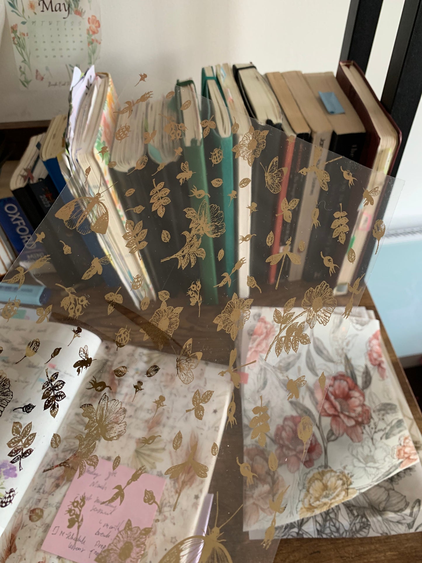 Acetate Dashboard - Foiled Rose Gold Hand Drawn Flowers and Leaves for Planners, Notebooks and Journals Floral pattern- Lily Rose
