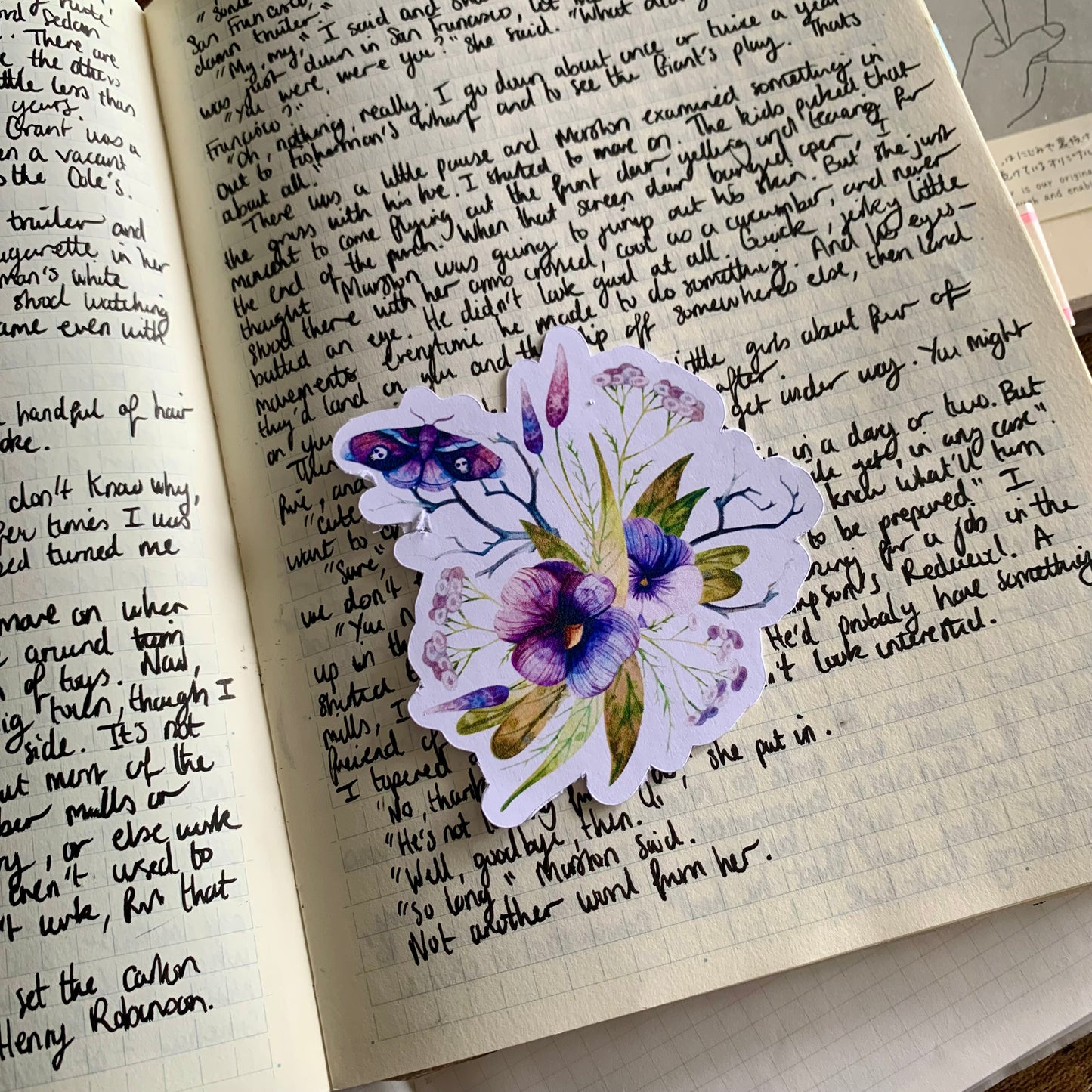 Beautiful Moth and Purple Floral Bouquet Sticker Flake - Wednesday