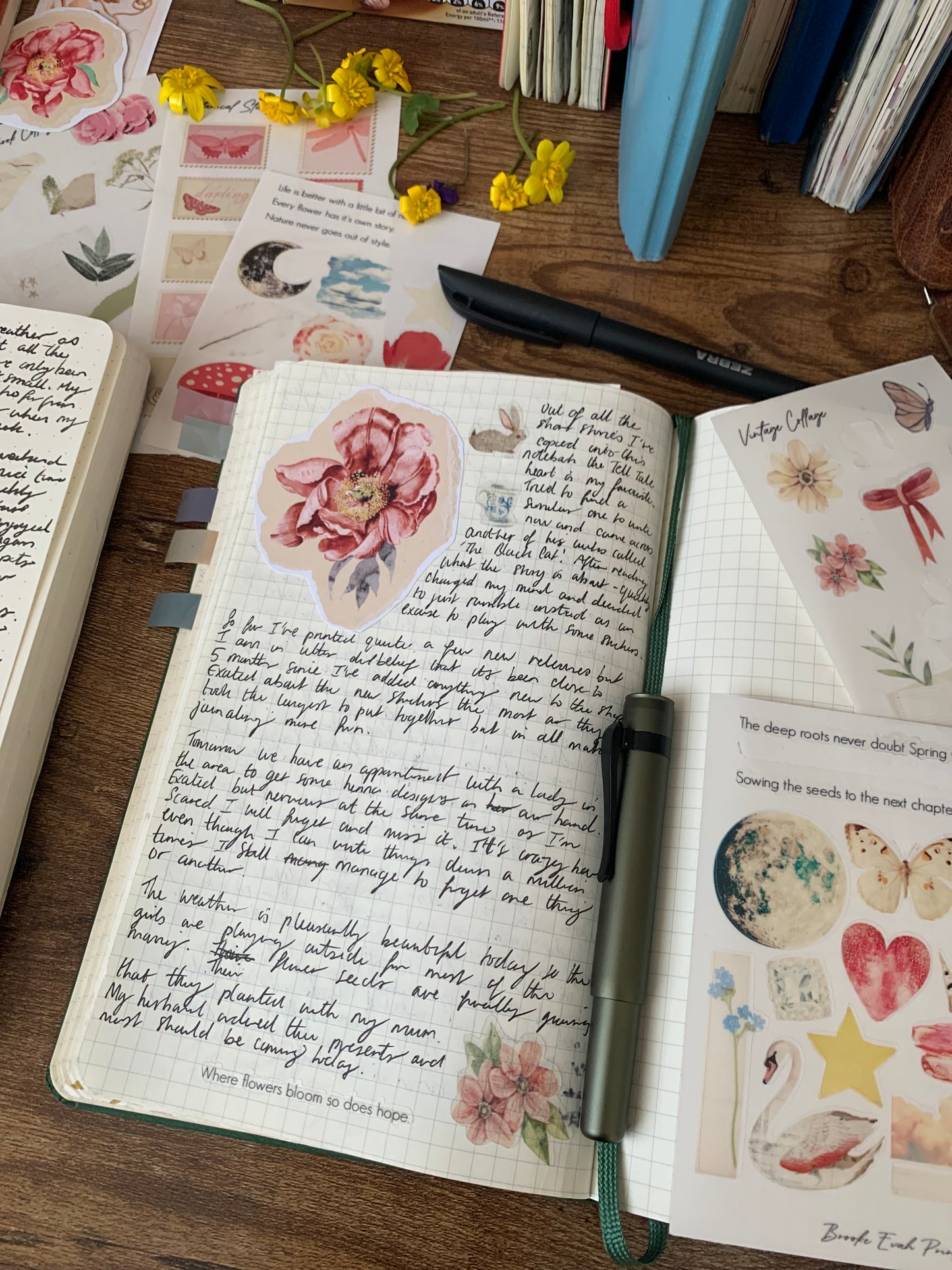 Premium Vintage Torn Paper Floral Sticker Flakes - Pack of 6