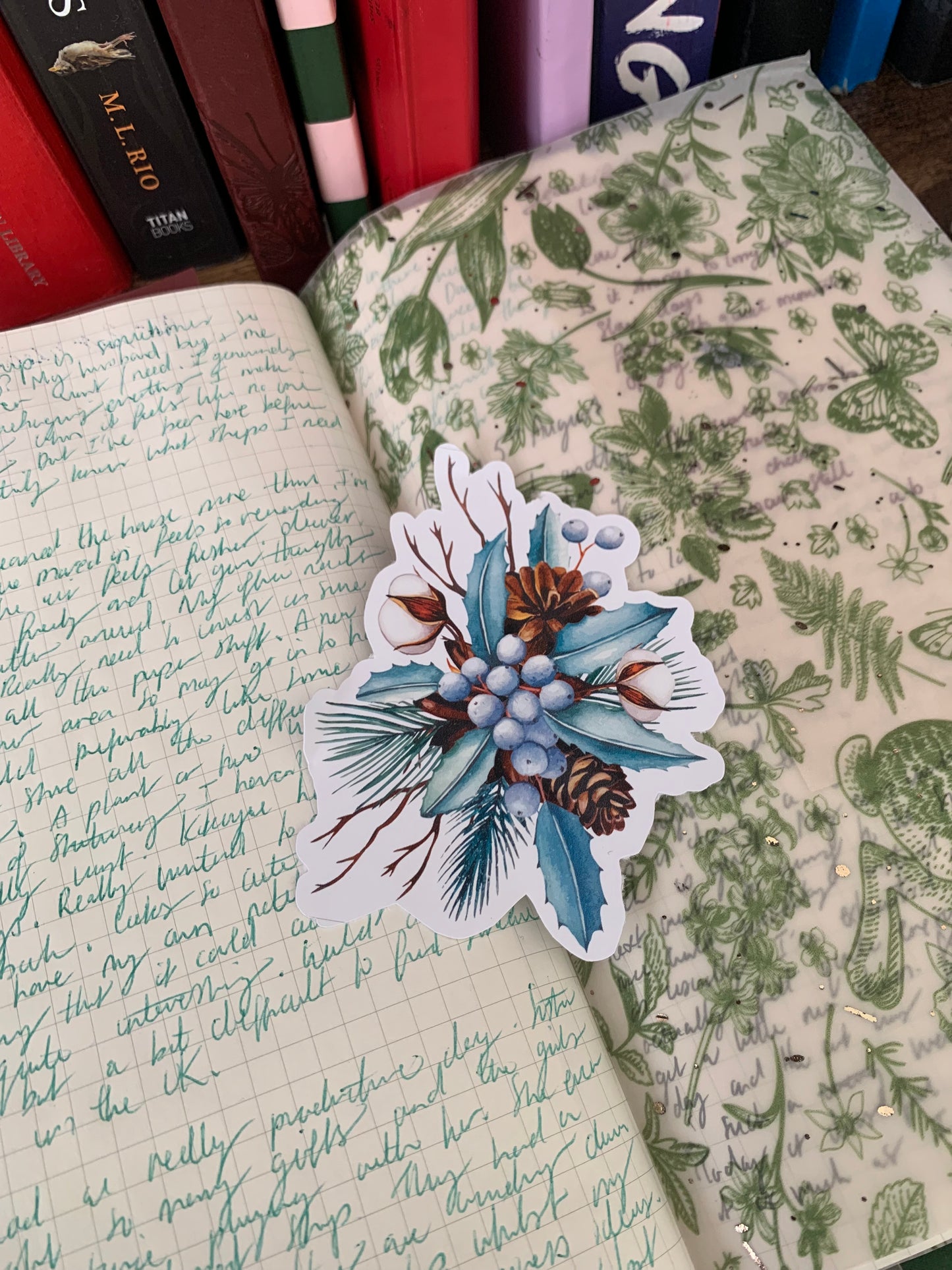 Blue Floral Winter Themed Hand Drawn Sticker Flake -Matte Sticker - Elsa