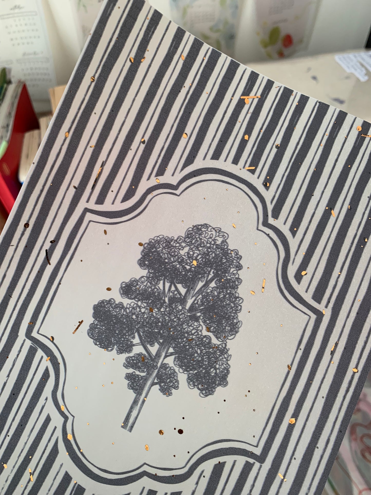 Vintage Style Sketched Tree with Black Stripes Design • Copper Foil Accents for Notebooks Hand Drawn Vellum Planner Dashboard - Ancient Woodland