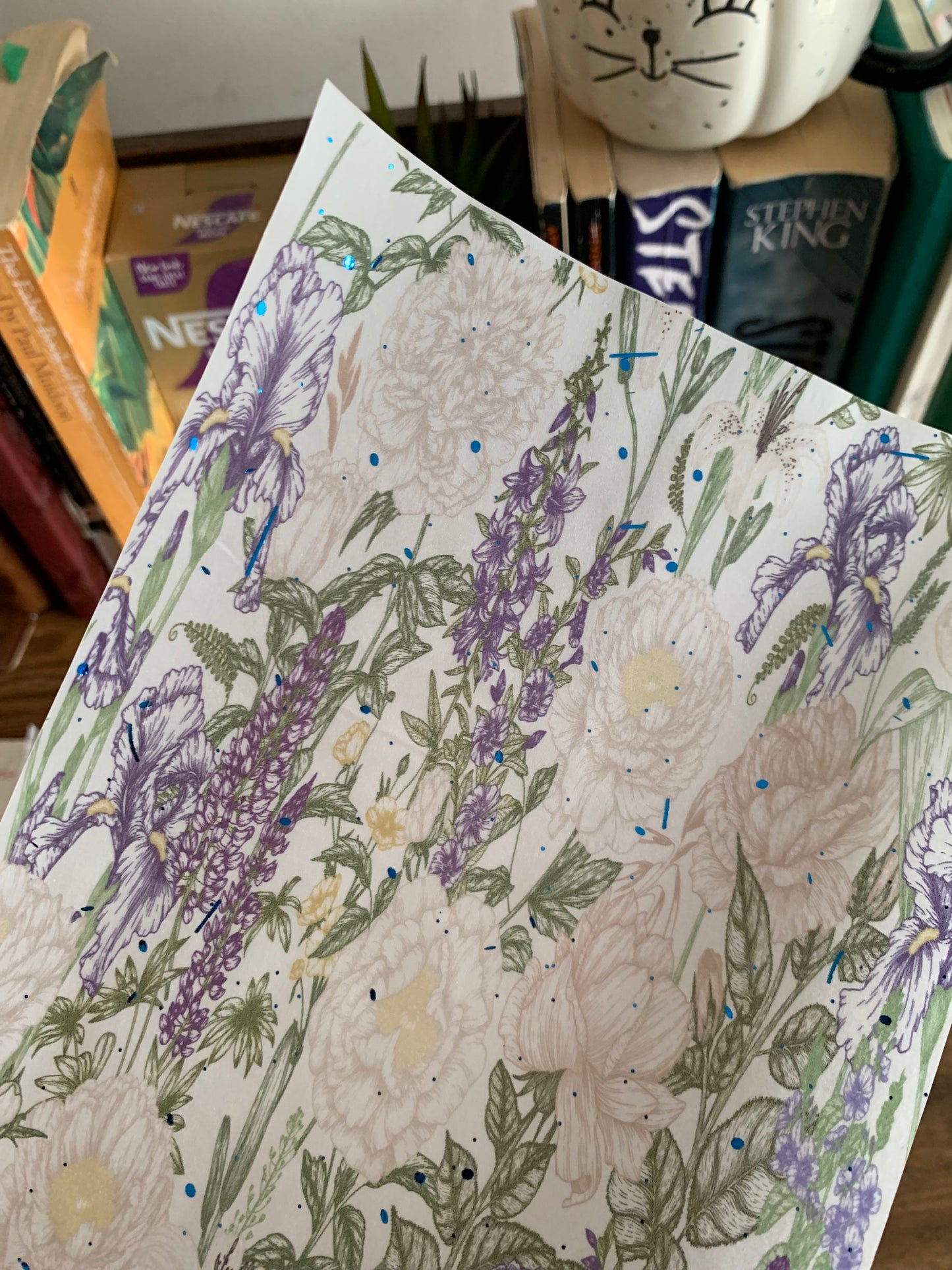 Hand Drawn Floral Scrapbooking paper- Vellum Planner Dashboard - blue Foil - Olivia
