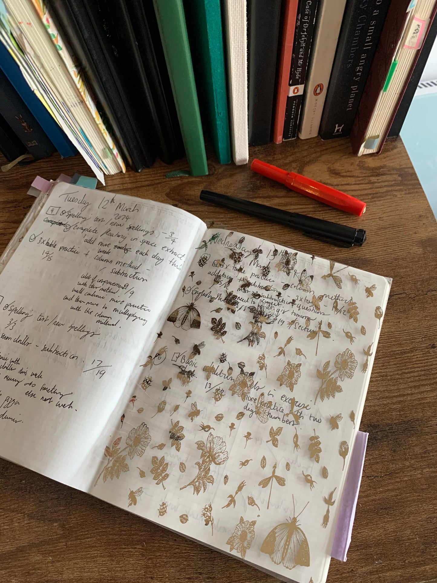 Acetate Dashboard - Foiled Rose Gold Hand Drawn Flowers and Leaves for Planners, Notebooks and Journals Floral pattern- Lily Rose