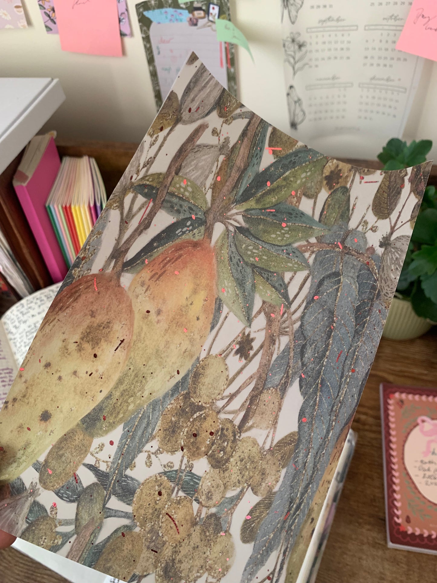 Watercolor Glitter Foliage - Vellum Planner Dashboard - Pink Foil accents - Herbage