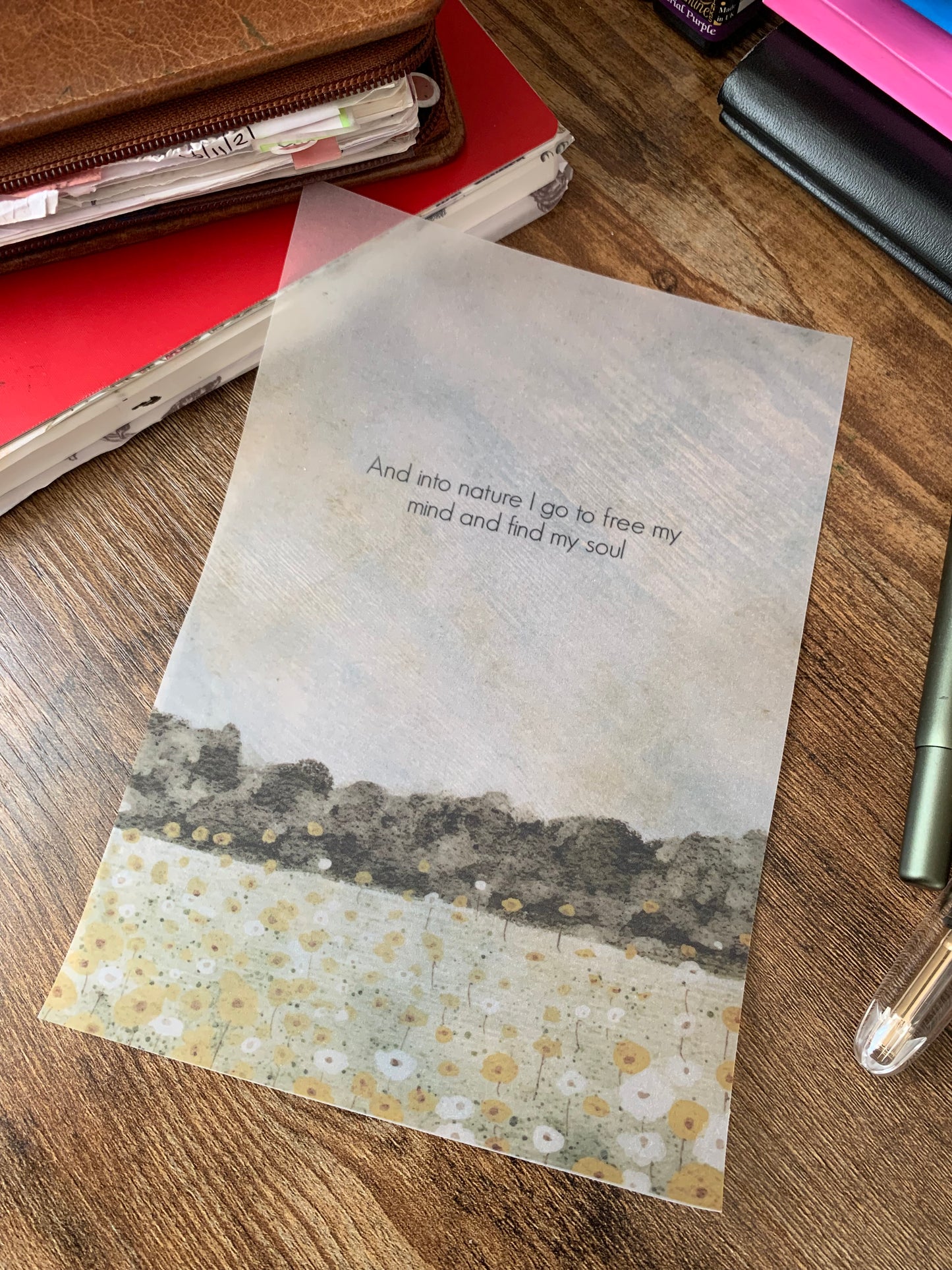 Soft Watercolour Green and Brown fields • Hand Drawn Vellum Planner Dashboard • And into Nature I go