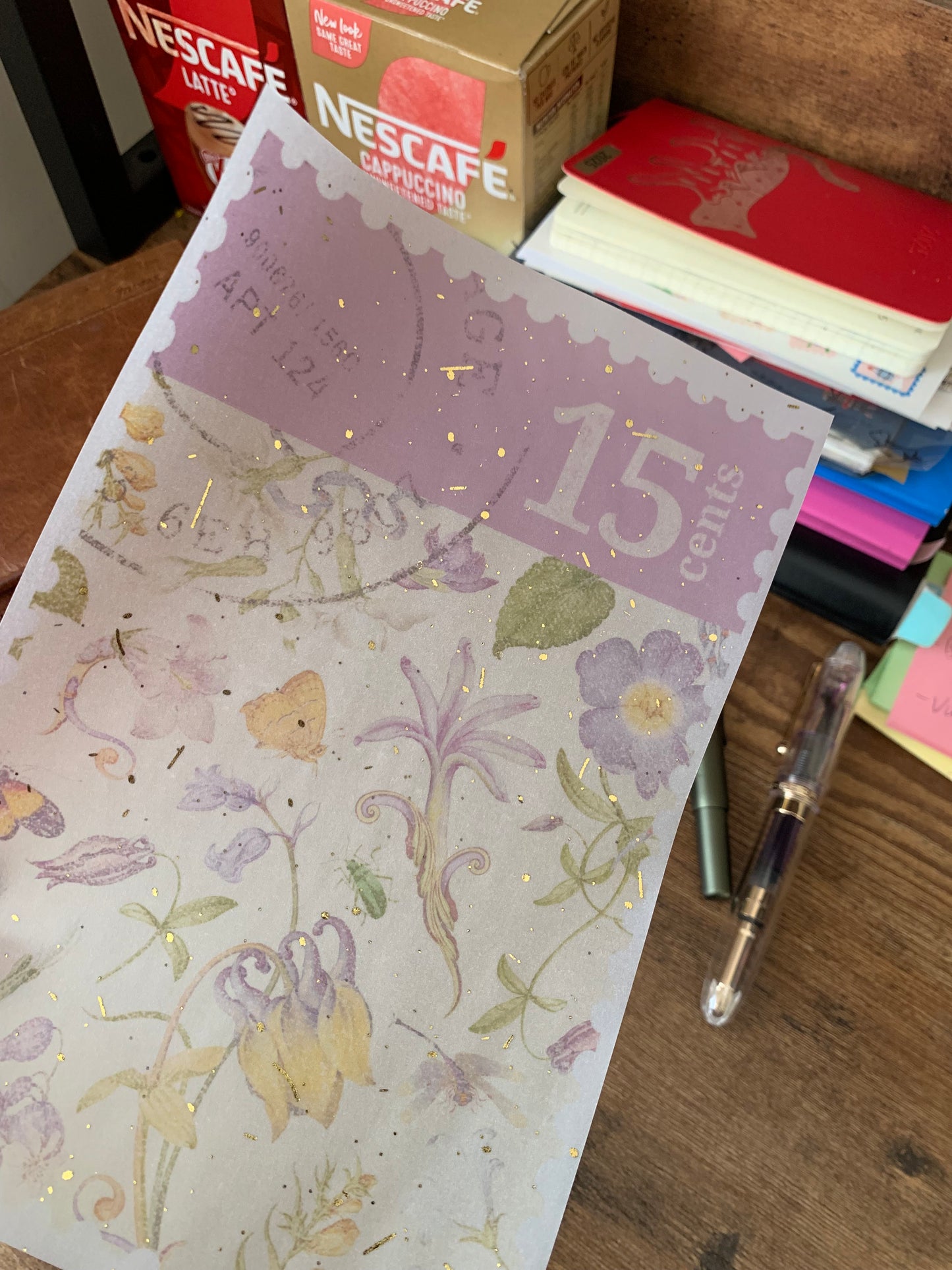 lilac Stamp Vintage Inspired Blue and l floral Watercolour - Vellum Planner Dashboard - Gold Foil - Pen Pal